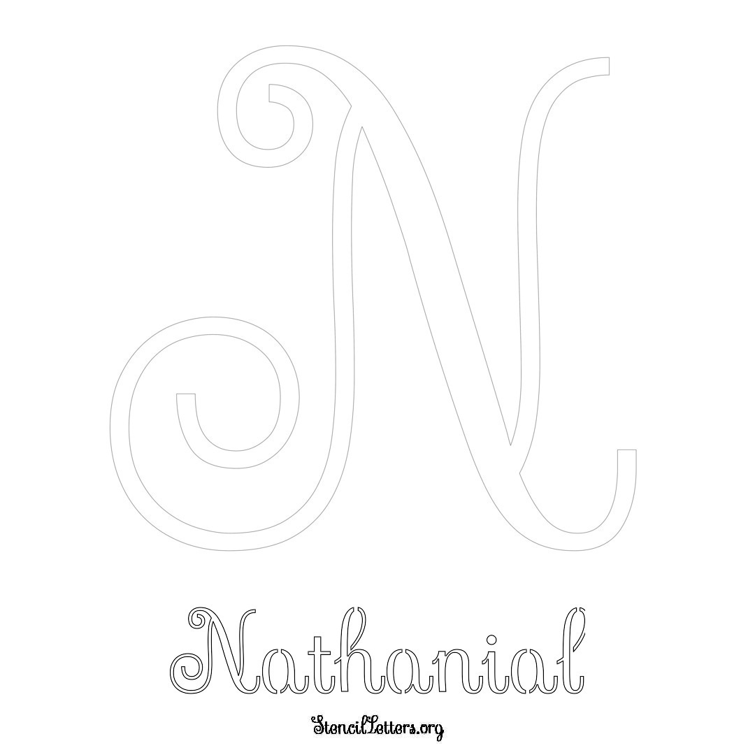 Nathanial printable name initial stencil in Ornamental Cursive Lettering