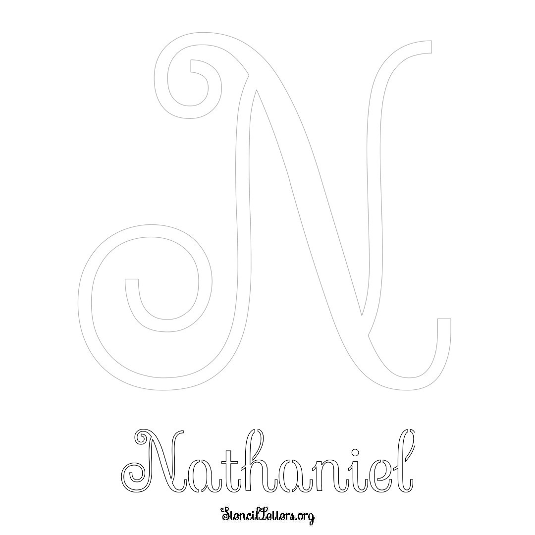 Nathaniel printable name initial stencil in Ornamental Cursive Lettering