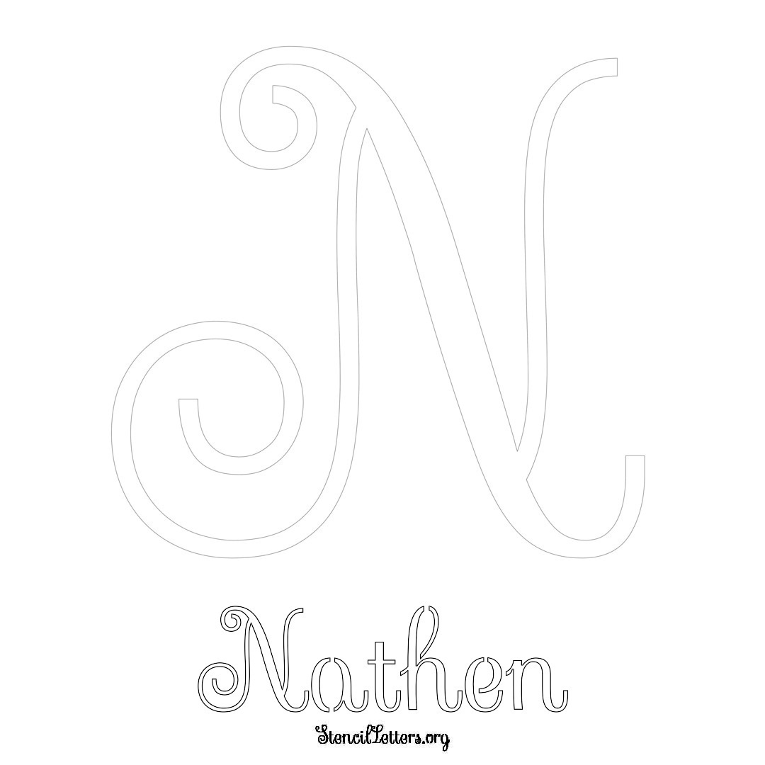 Nathen printable name initial stencil in Ornamental Cursive Lettering