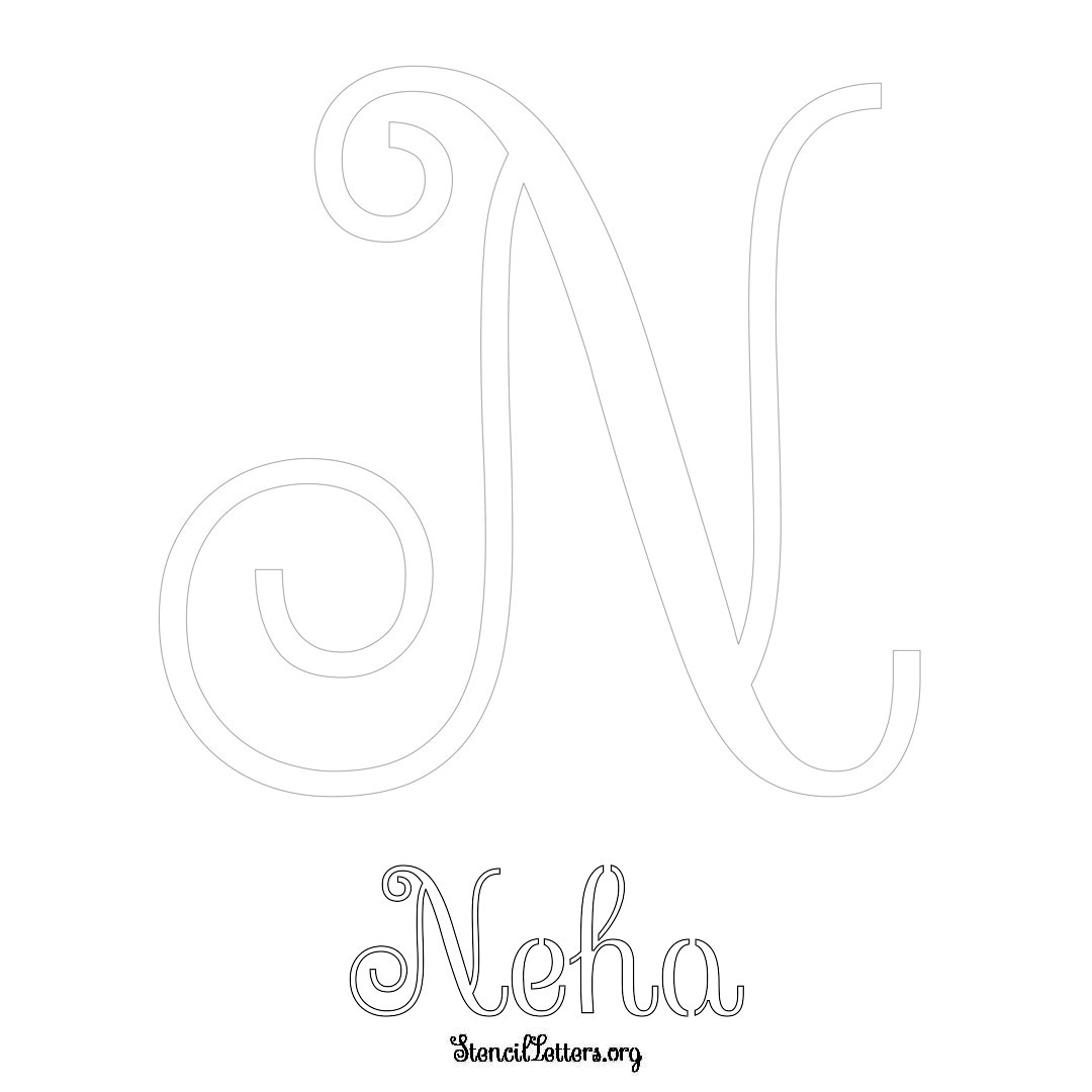 Neha printable name initial stencil in Ornamental Cursive Lettering