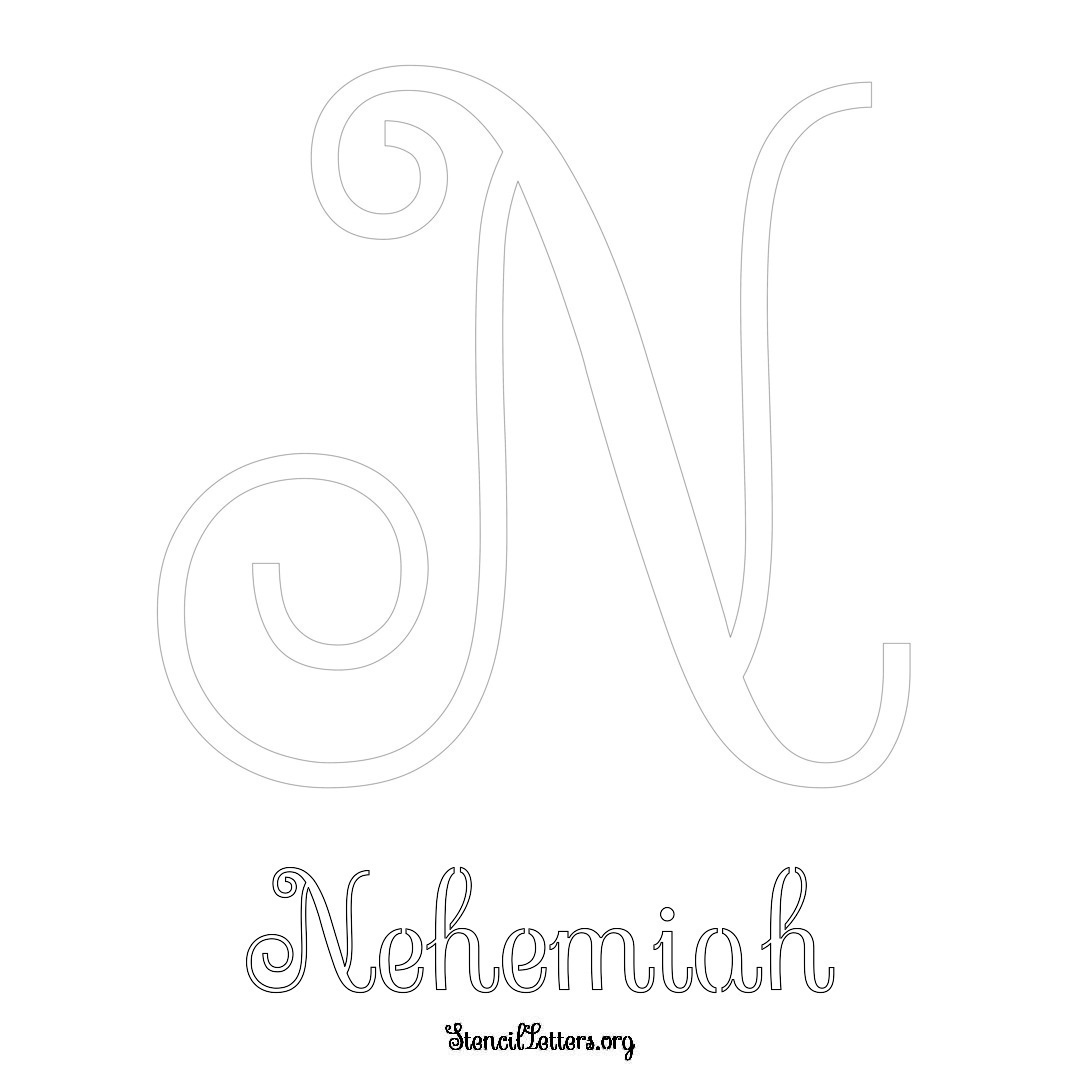 Nehemiah printable name initial stencil in Ornamental Cursive Lettering