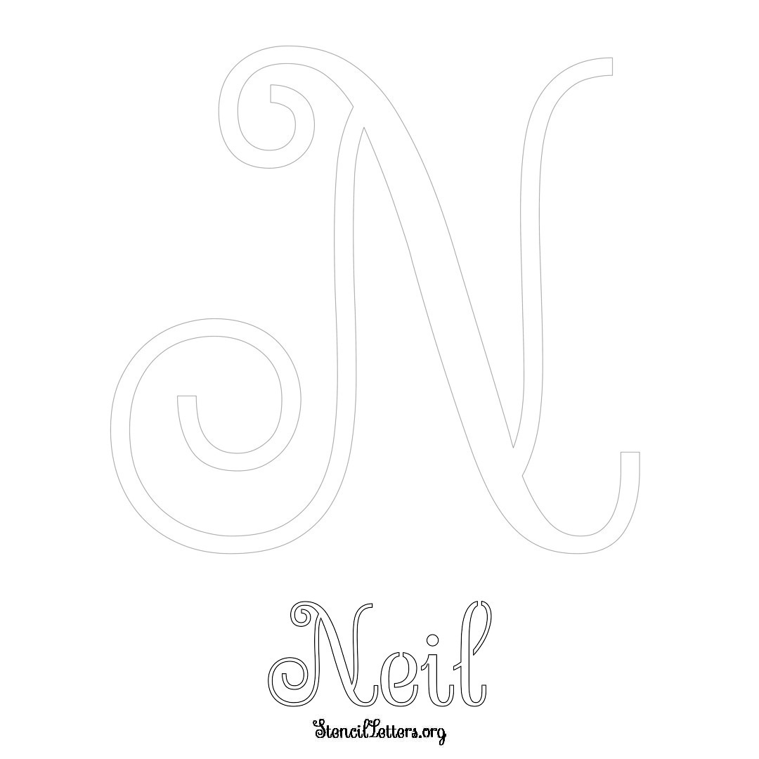 Neil printable name initial stencil in Ornamental Cursive Lettering