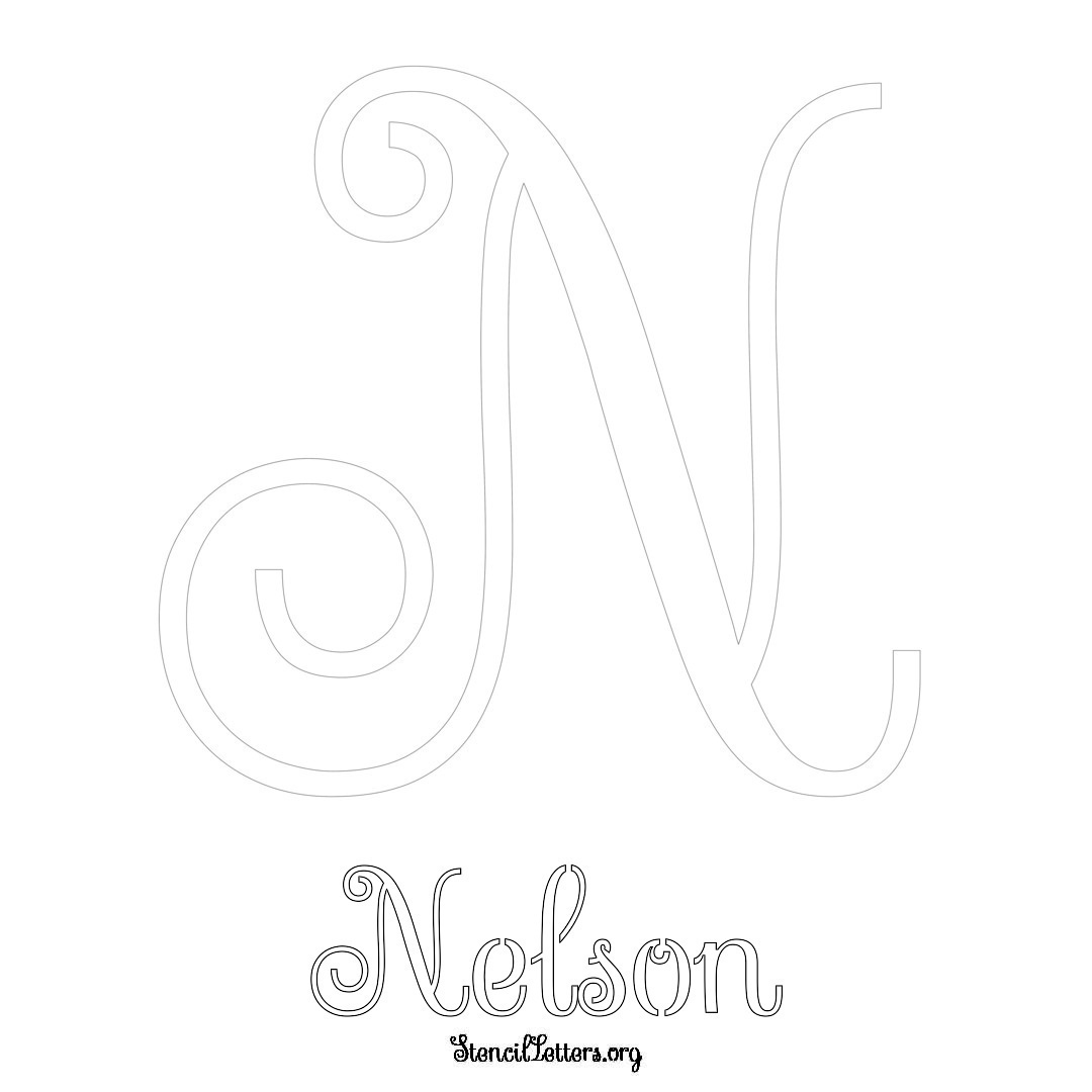 Nelson printable name initial stencil in Ornamental Cursive Lettering