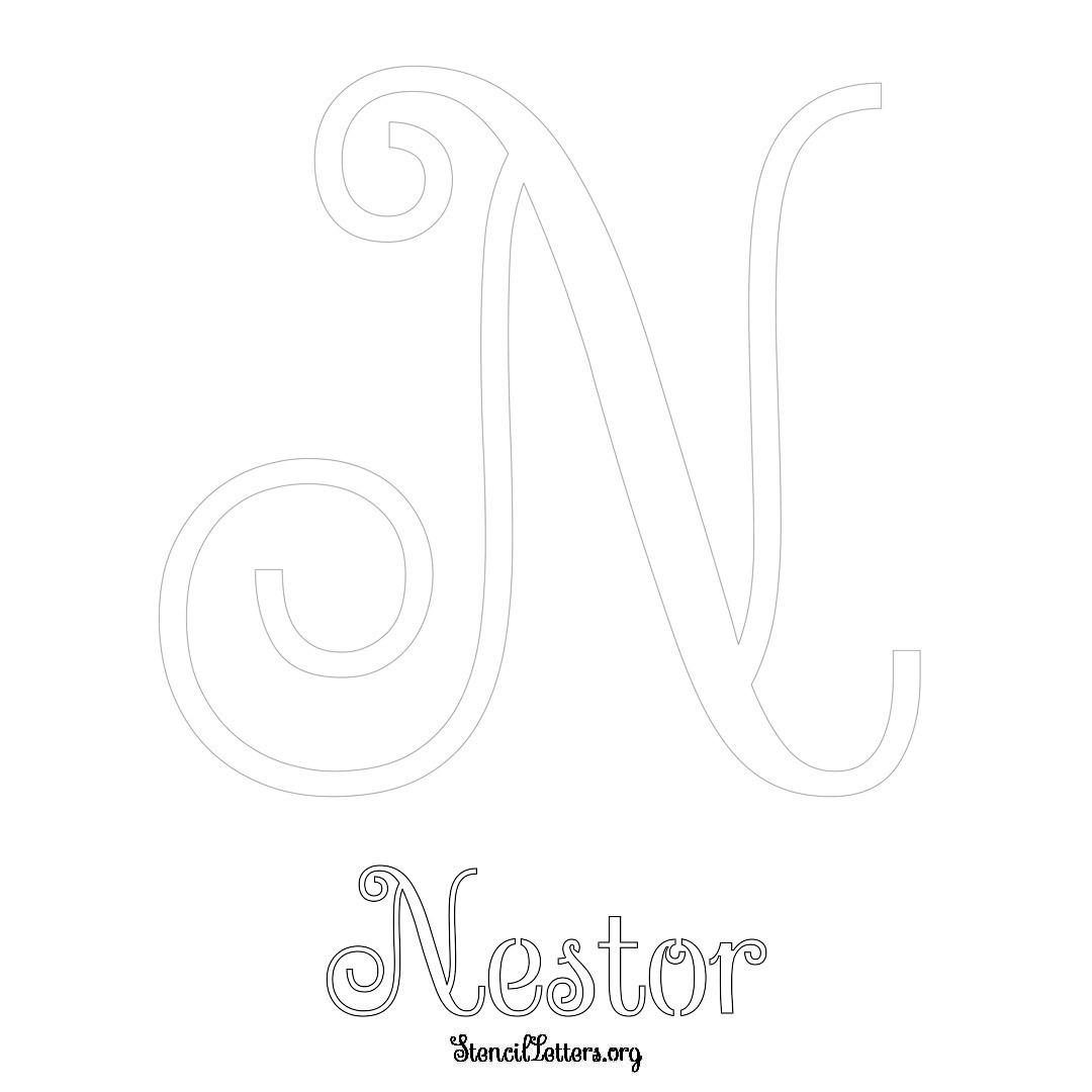 Nestor printable name initial stencil in Ornamental Cursive Lettering