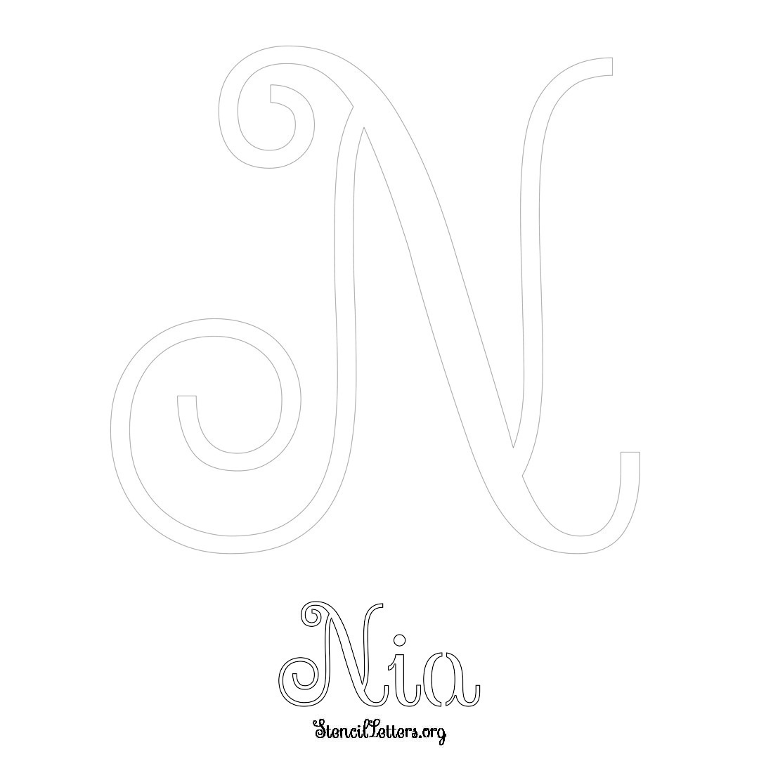Nia printable name initial stencil in Ornamental Cursive Lettering