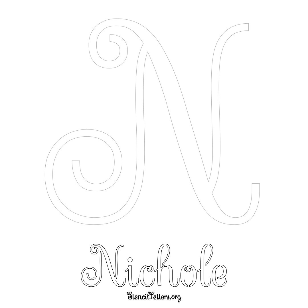 Nichole printable name initial stencil in Ornamental Cursive Lettering