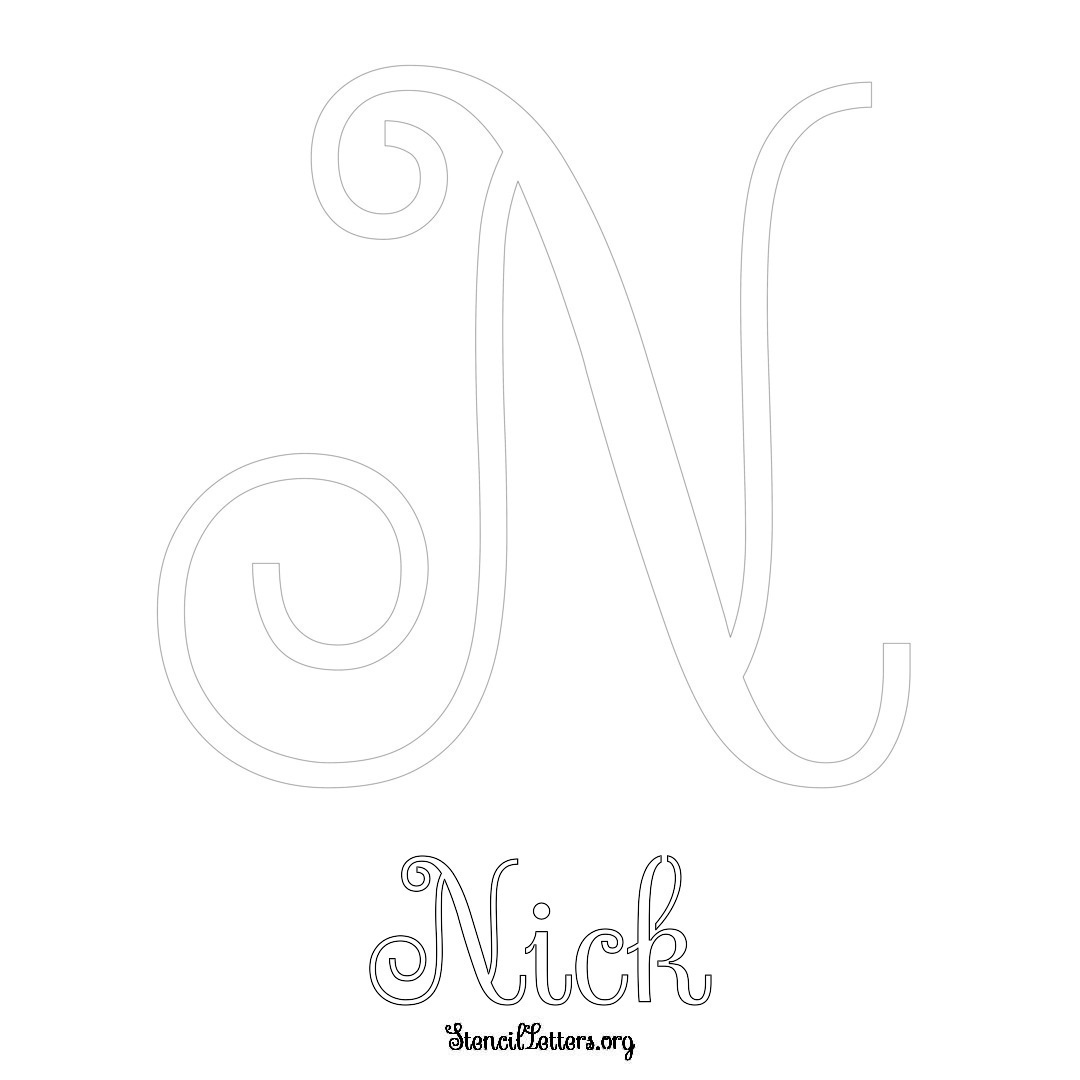 Nick printable name initial stencil in Ornamental Cursive Lettering