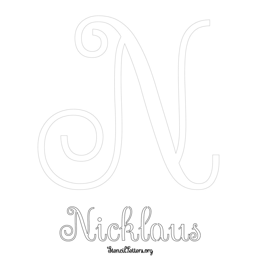 Nicklaus printable name initial stencil in Ornamental Cursive Lettering