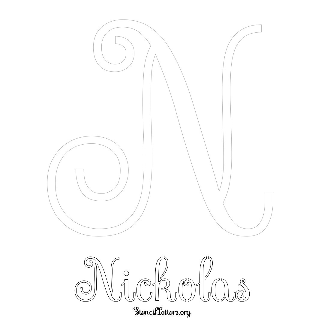 Nickolas printable name initial stencil in Ornamental Cursive Lettering