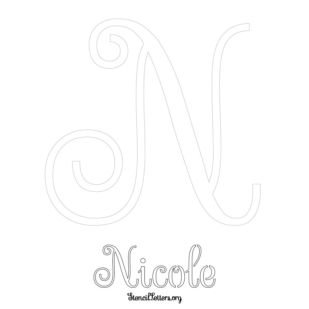 Nicole printable name initial stencil in Ornamental Cursive Lettering