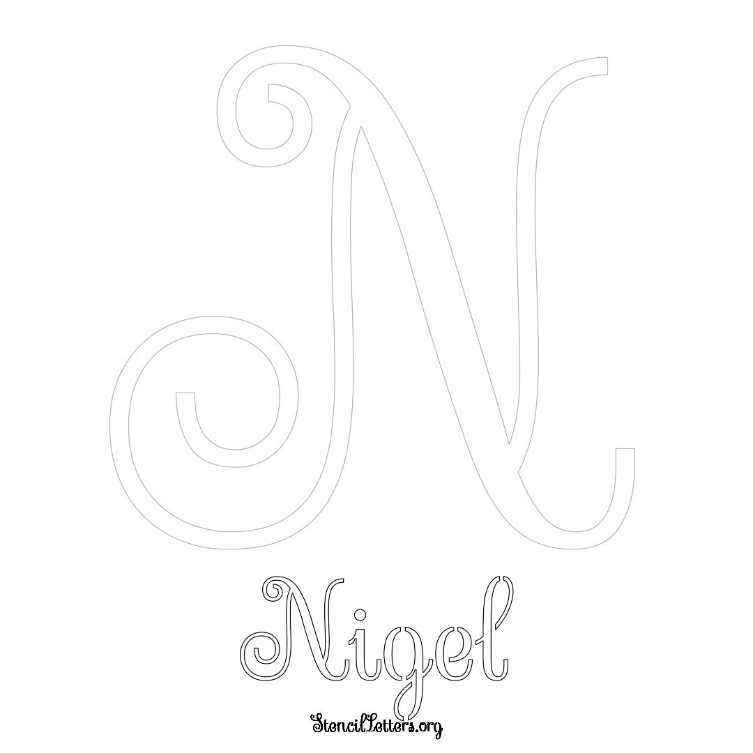 Nigel printable name initial stencil in Ornamental Cursive Lettering