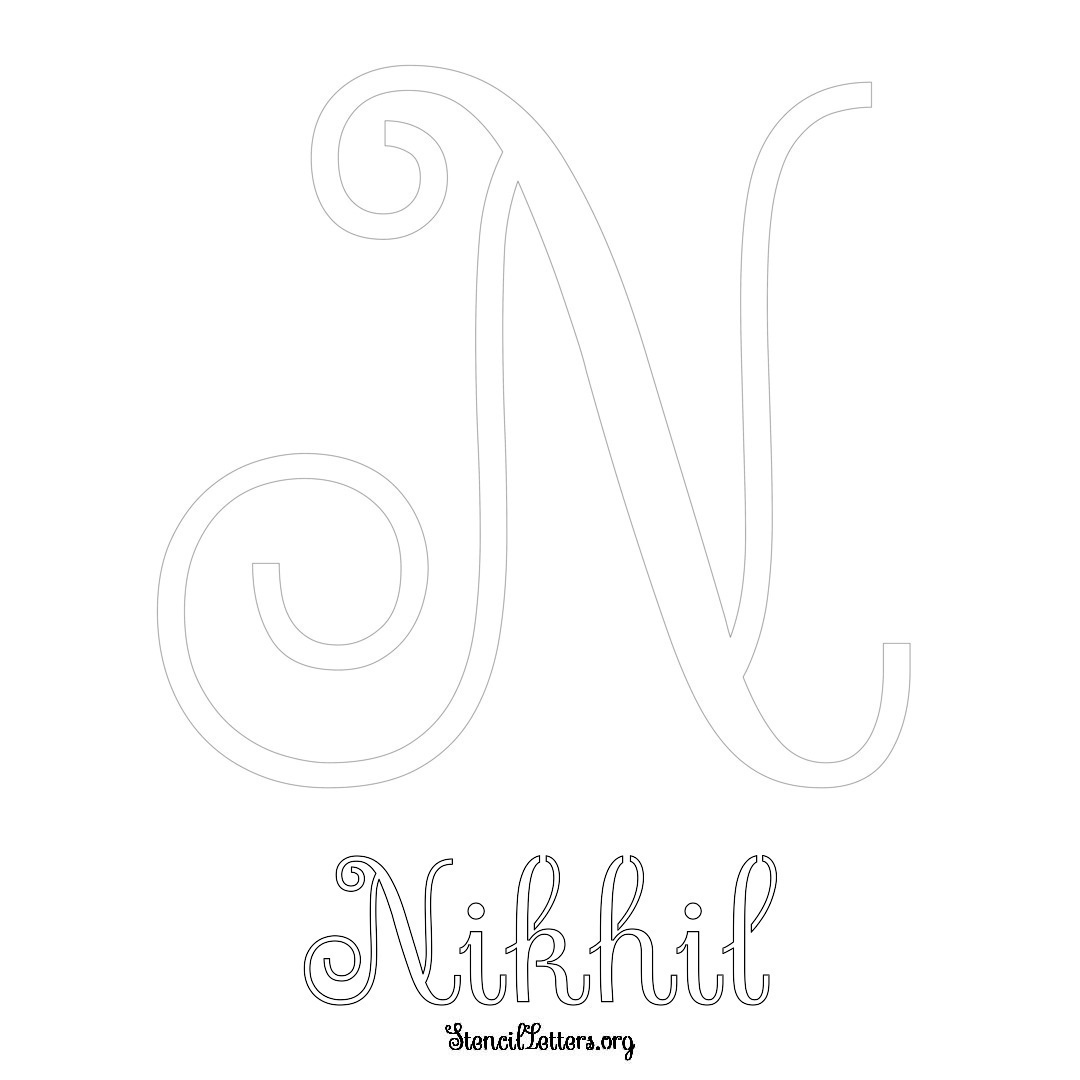 Nikhil printable name initial stencil in Ornamental Cursive Lettering