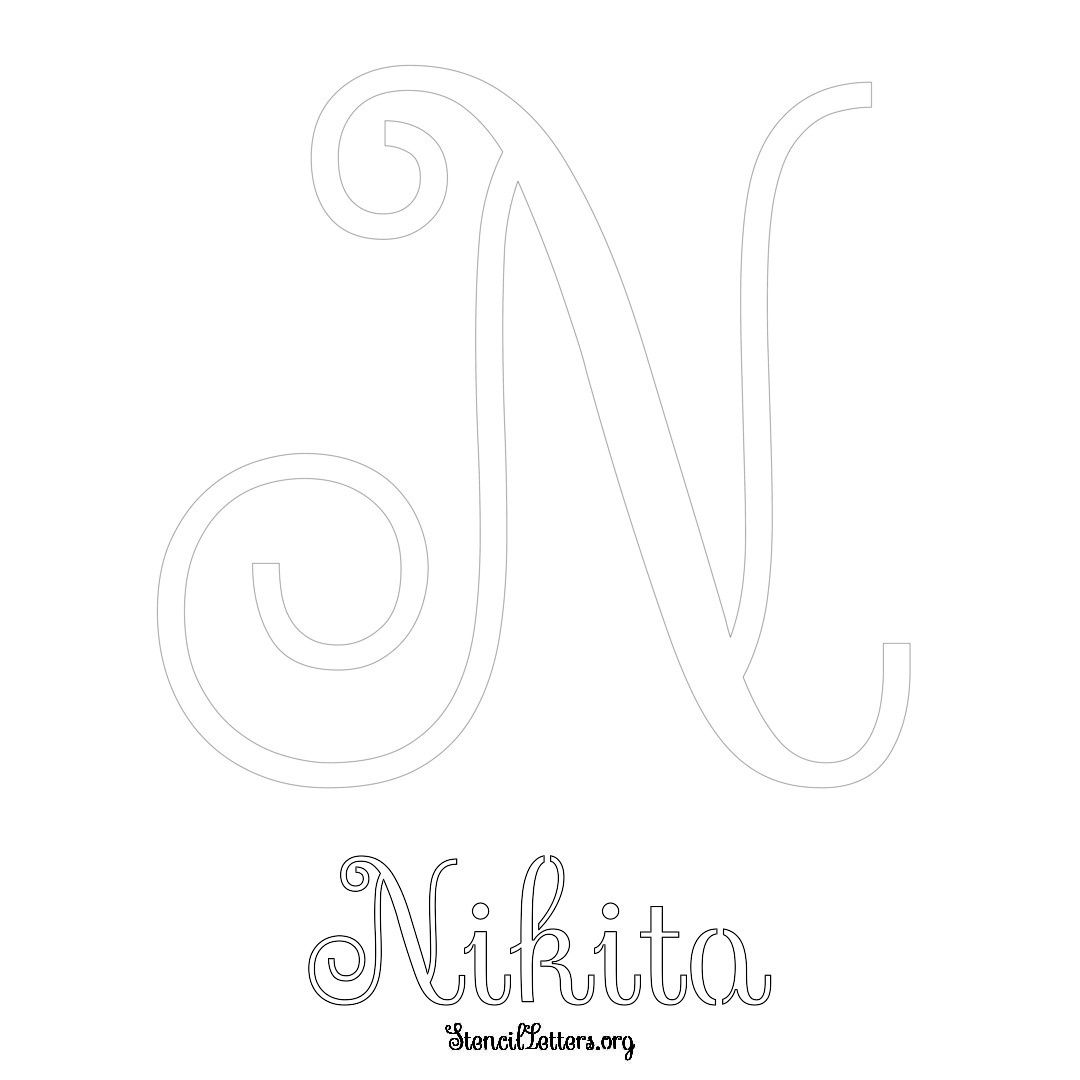 Nikita printable name initial stencil in Ornamental Cursive Lettering