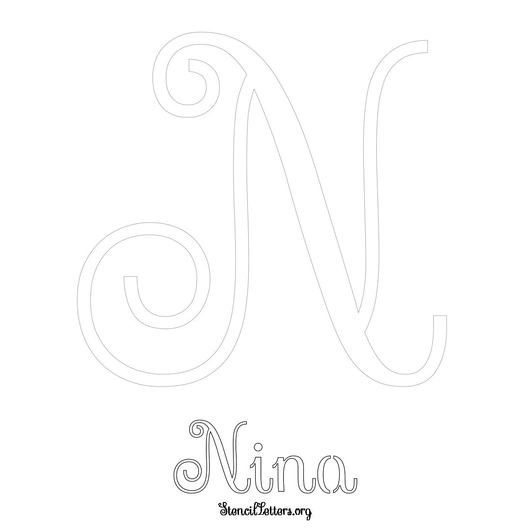 Nina printable name initial stencil in Ornamental Cursive Lettering