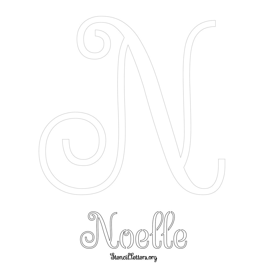 Noelle printable name initial stencil in Ornamental Cursive Lettering