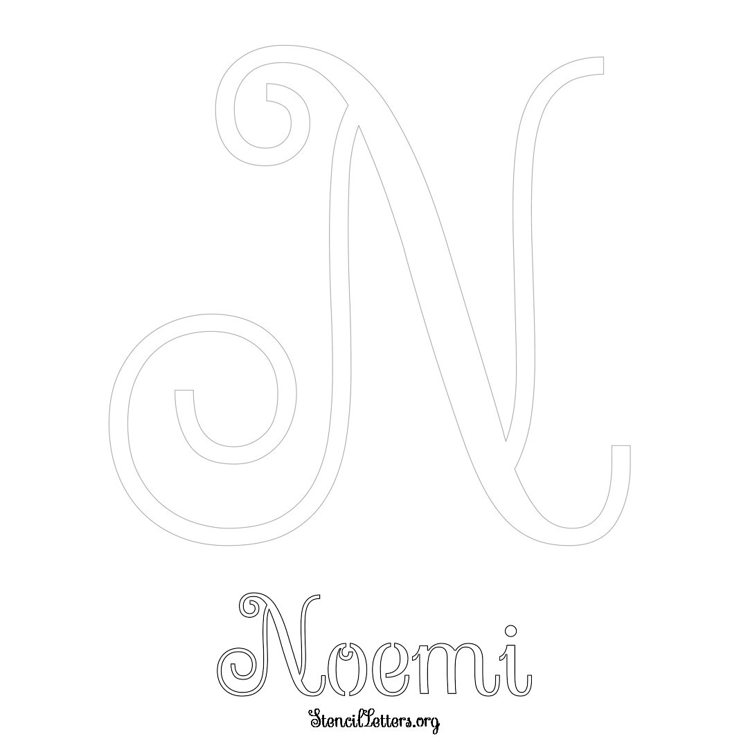 Noemi printable name initial stencil in Ornamental Cursive Lettering