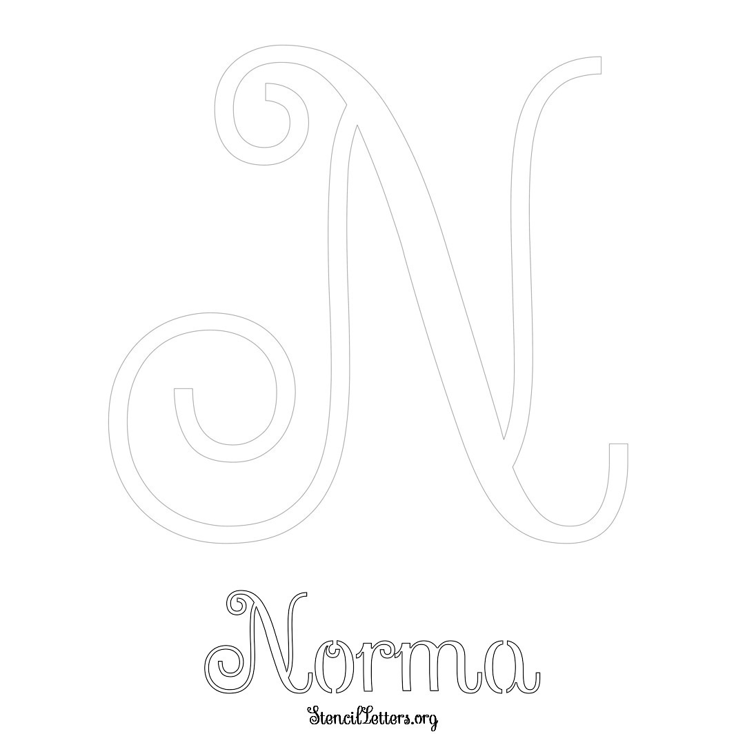 Norma printable name initial stencil in Ornamental Cursive Lettering