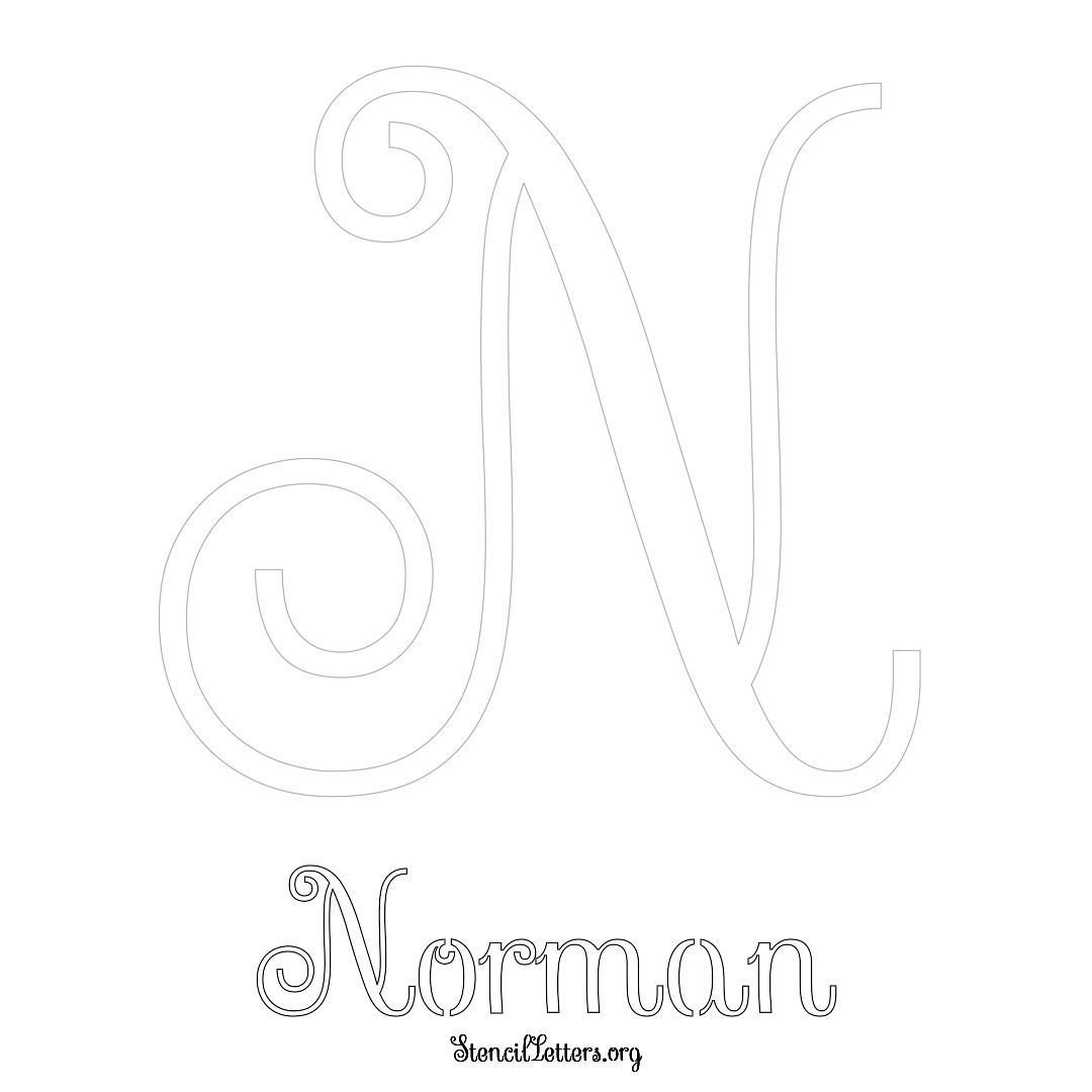 Norman printable name initial stencil in Ornamental Cursive Lettering