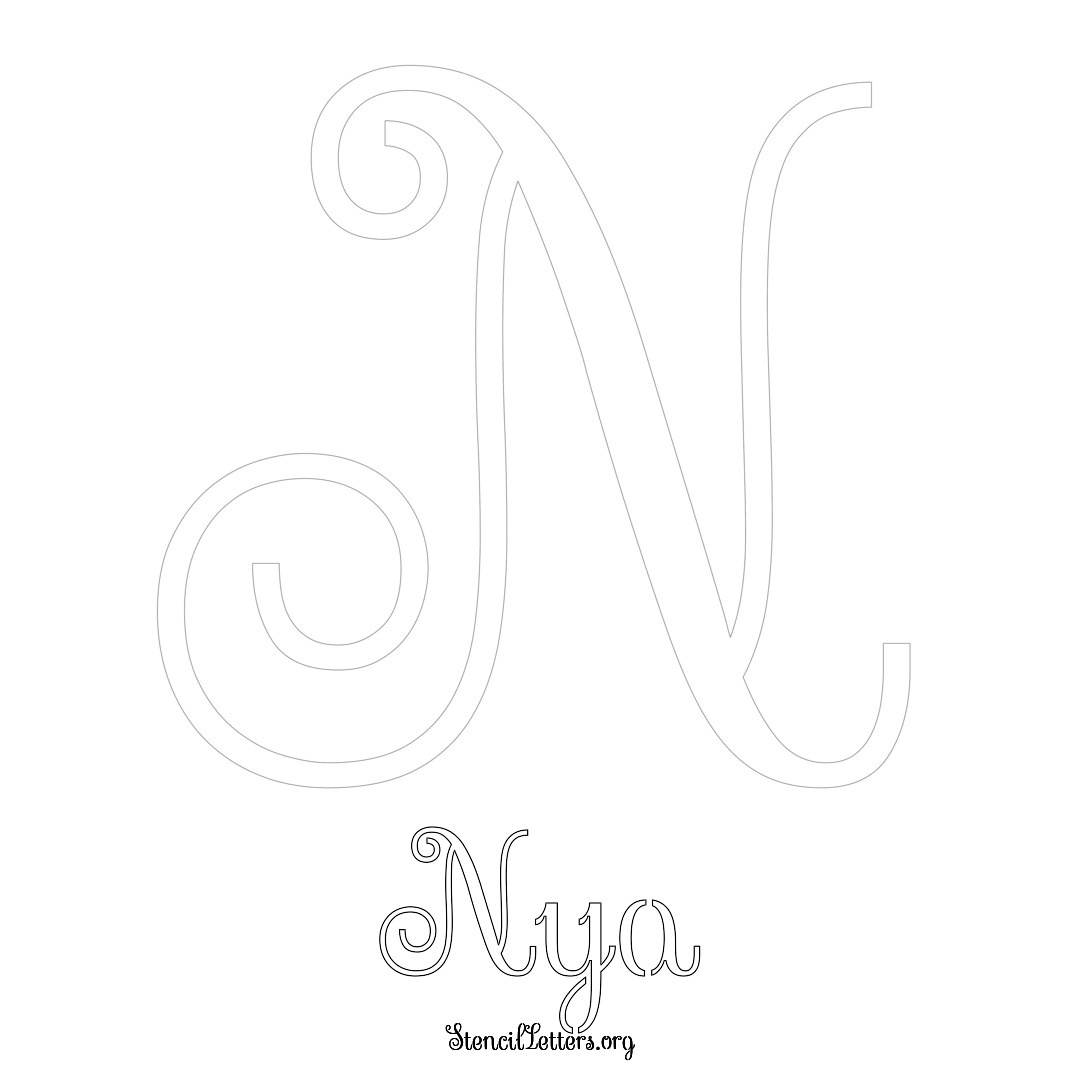 Nya printable name initial stencil in Ornamental Cursive Lettering