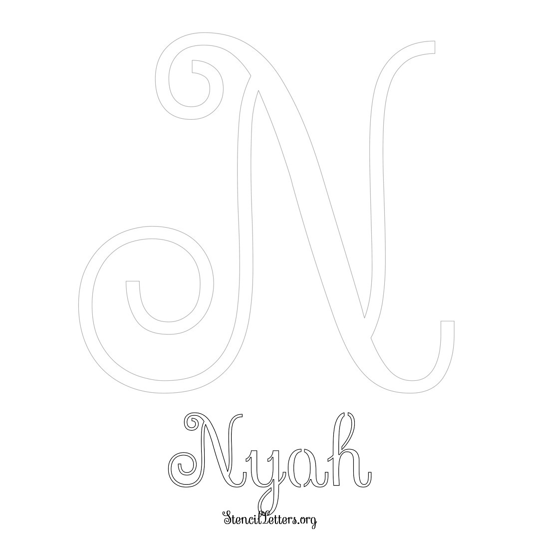 Nyah printable name initial stencil in Ornamental Cursive Lettering