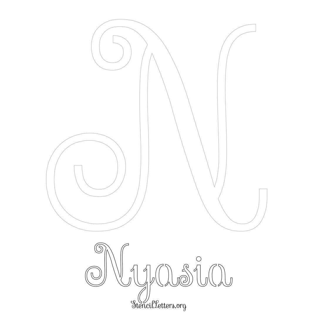 Nyasia printable name initial stencil in Ornamental Cursive Lettering