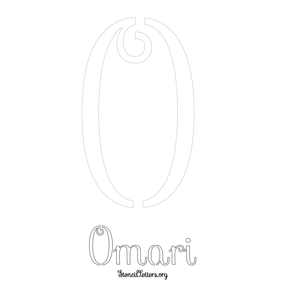 Omari printable name initial stencil in Ornamental Cursive Lettering