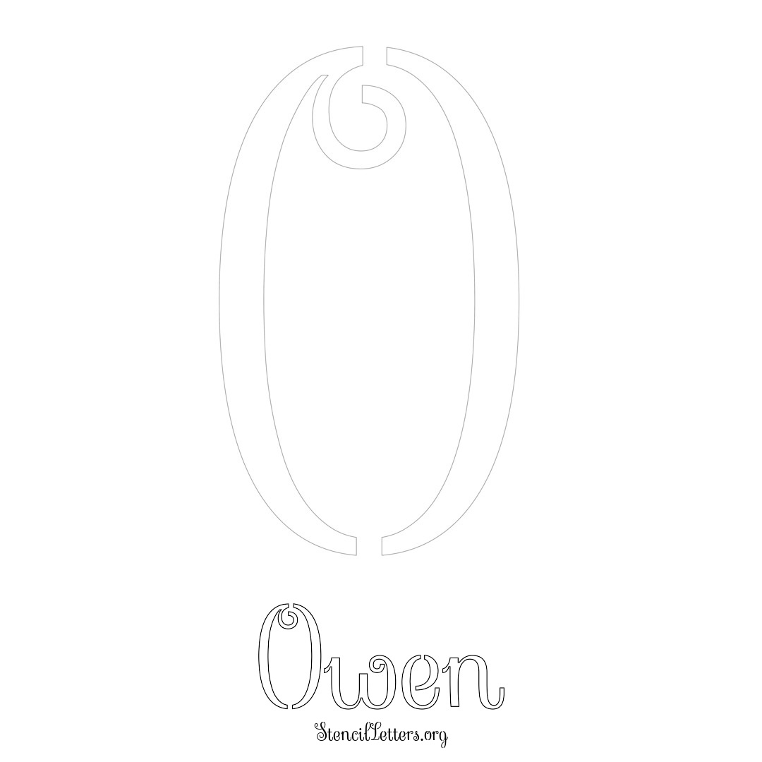 Owen printable name initial stencil in Ornamental Cursive Lettering