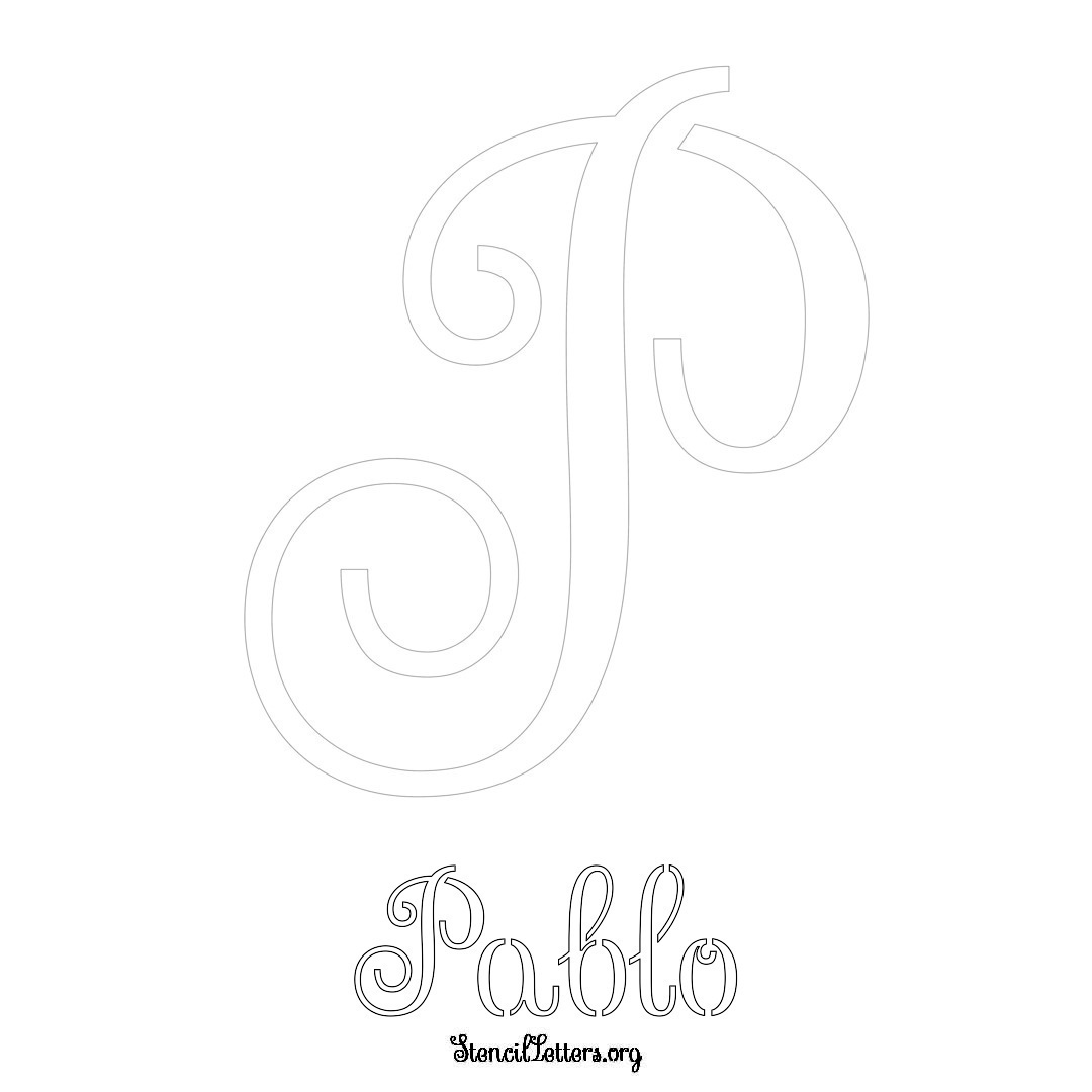 Pablo printable name initial stencil in Ornamental Cursive Lettering