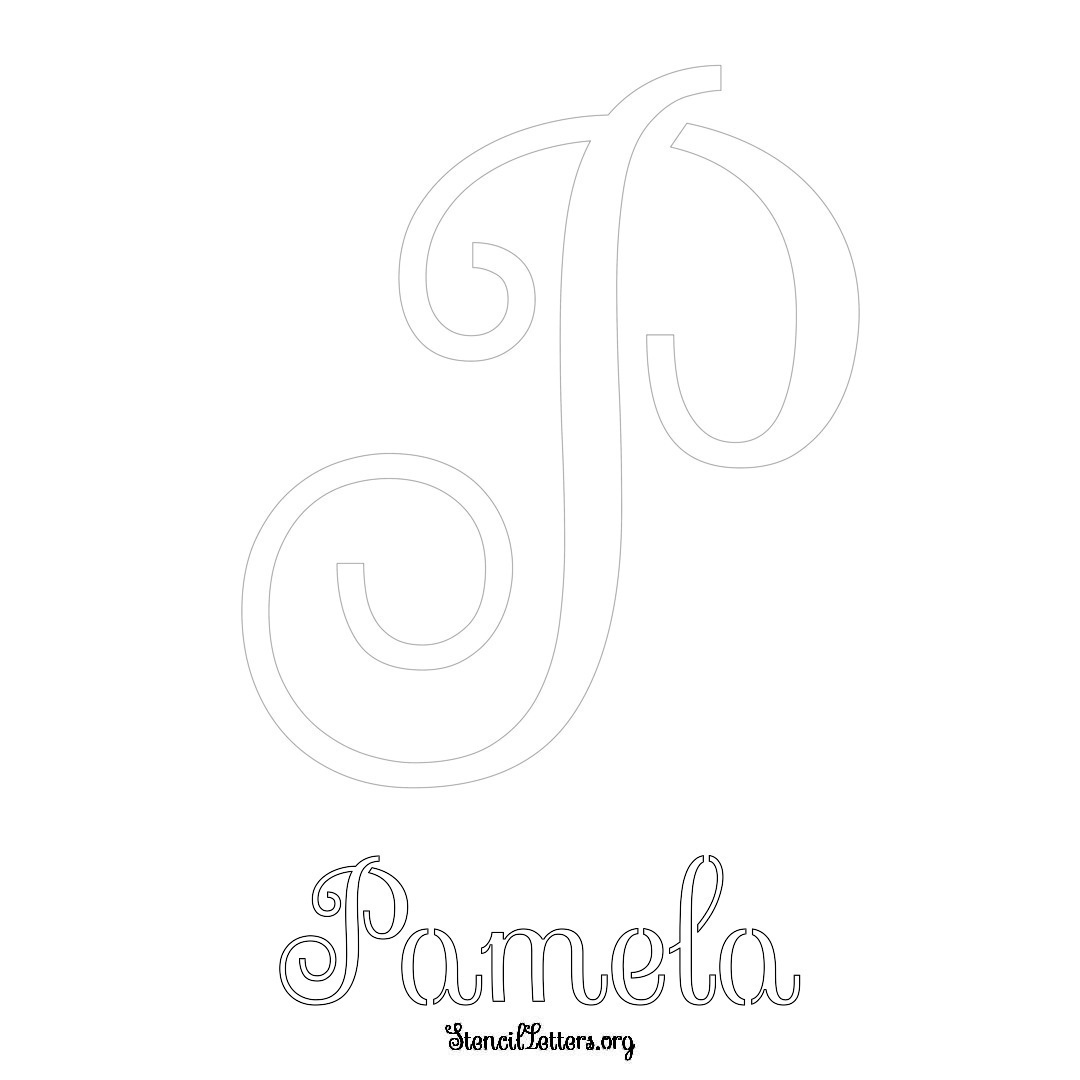 Pamela printable name initial stencil in Ornamental Cursive Lettering