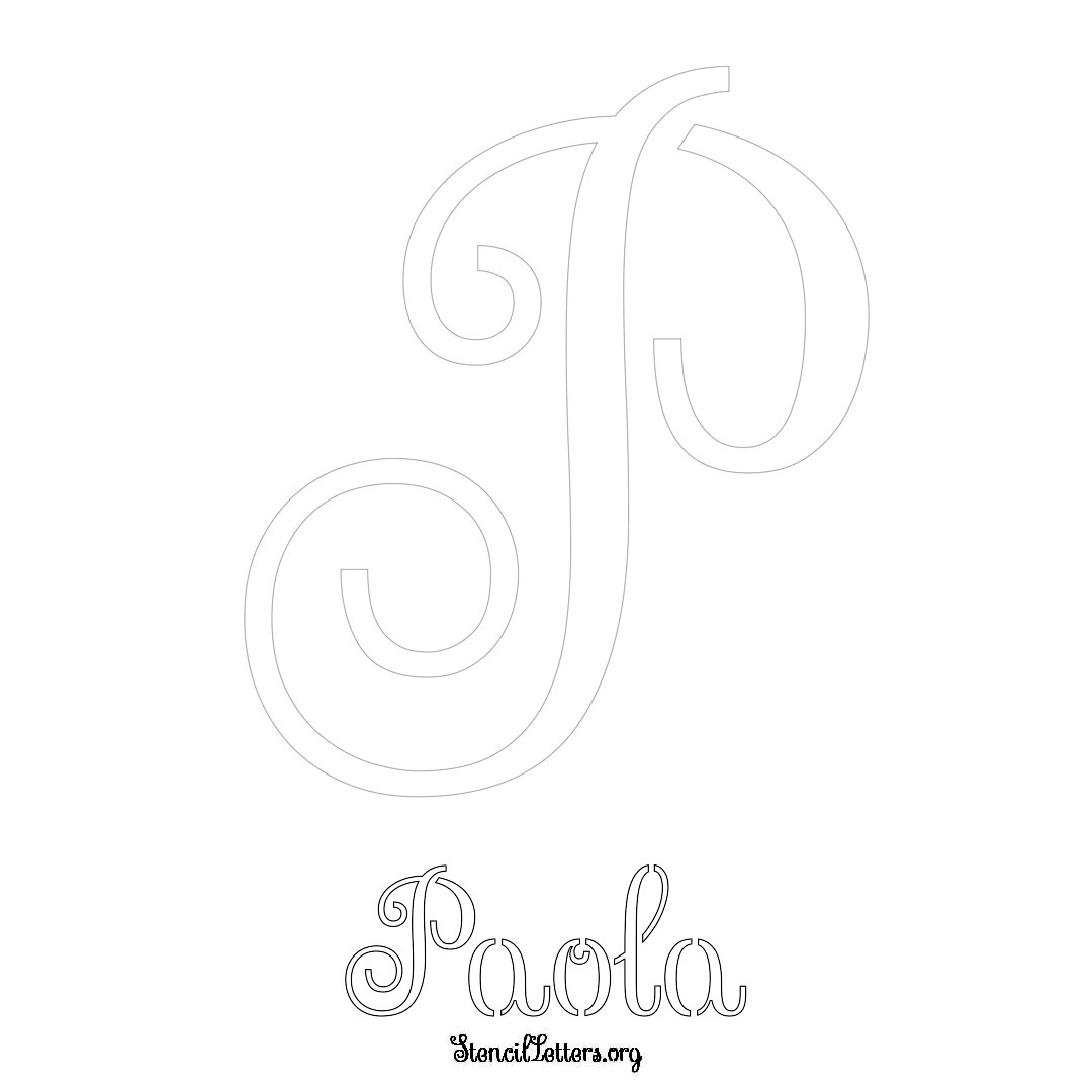 Paola printable name initial stencil in Ornamental Cursive Lettering
