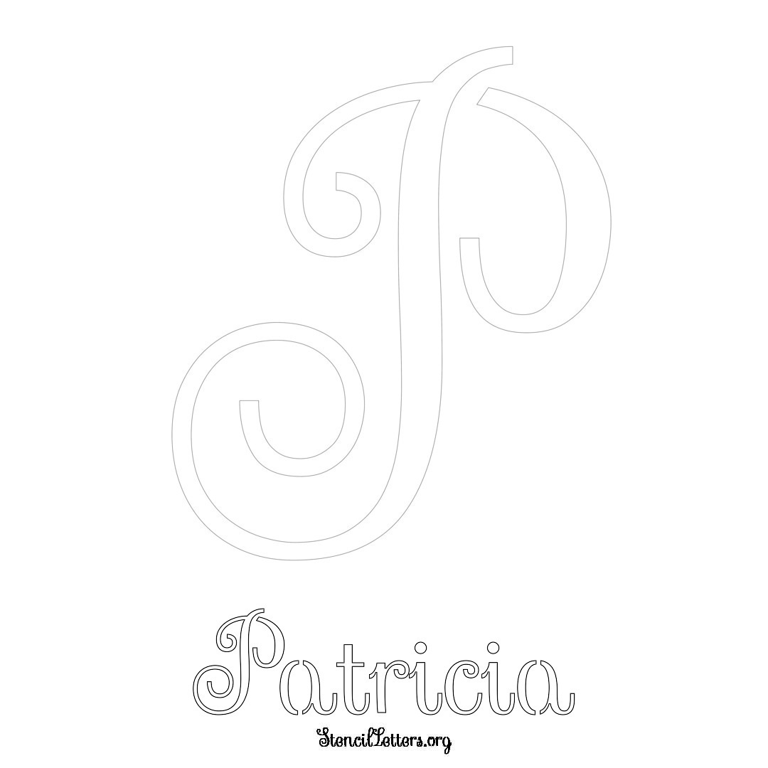 Patricia printable name initial stencil in Ornamental Cursive Lettering