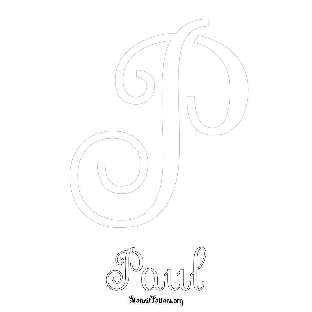 Paul printable name initial stencil in Ornamental Cursive Lettering