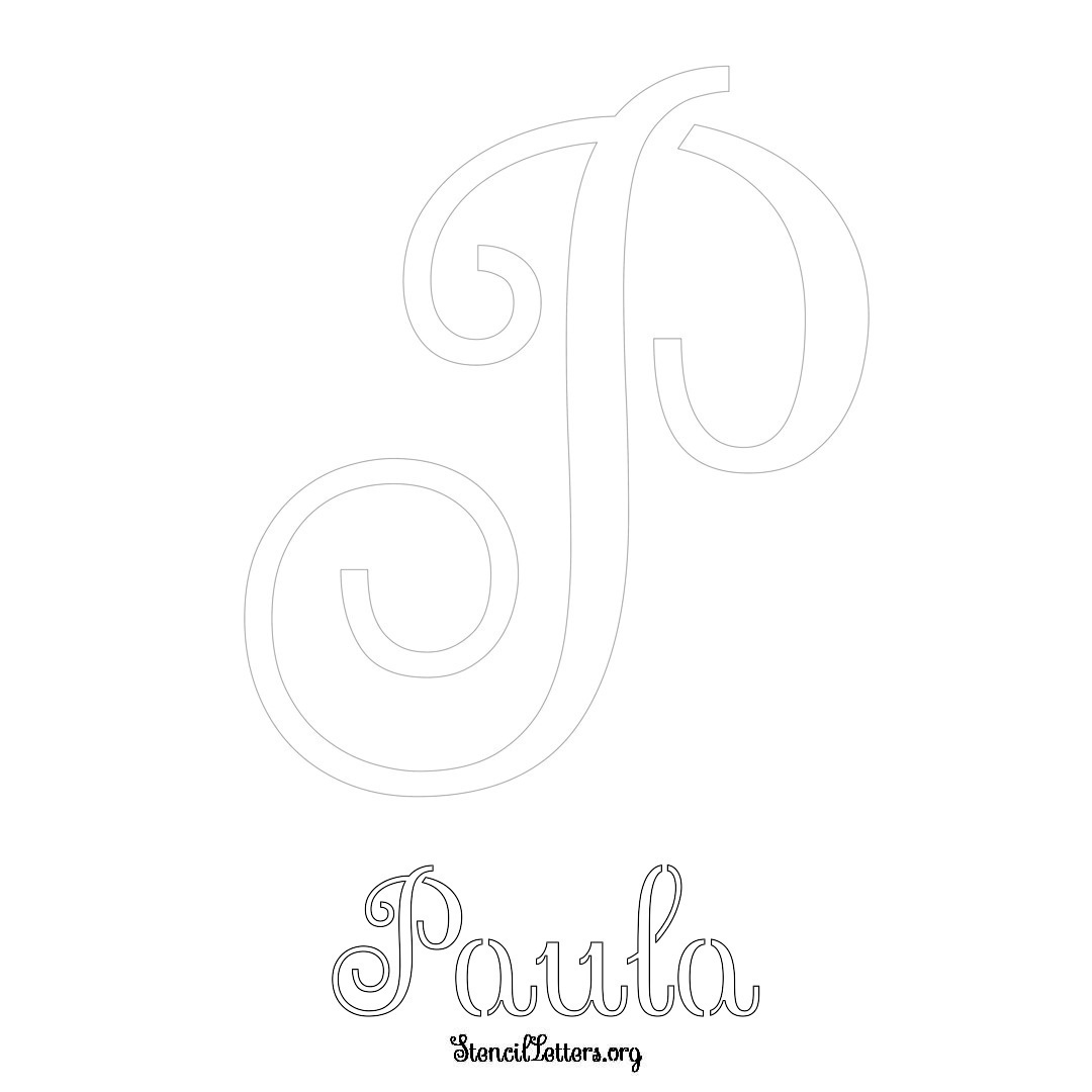 Paula printable name initial stencil in Ornamental Cursive Lettering