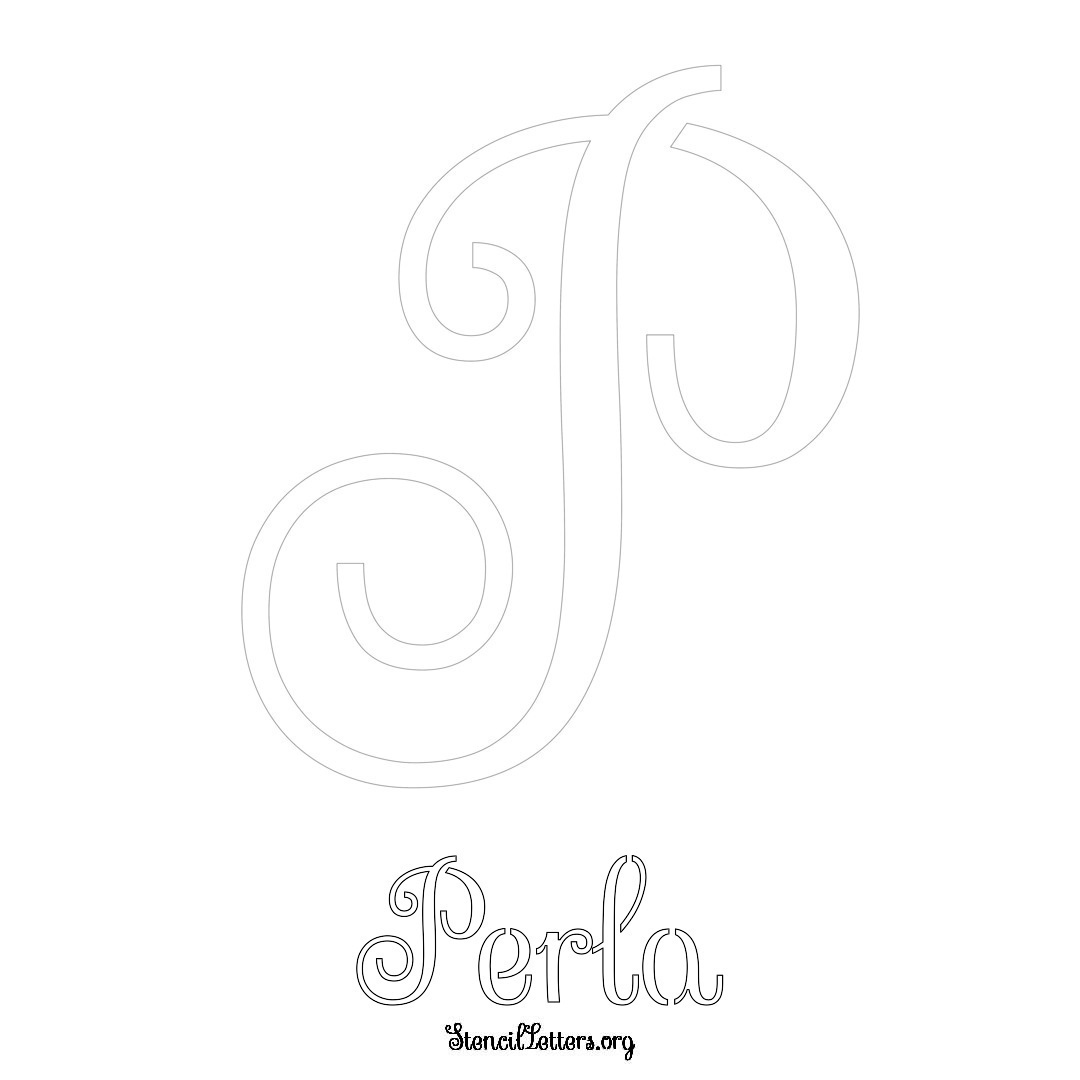 Perla printable name initial stencil in Ornamental Cursive Lettering