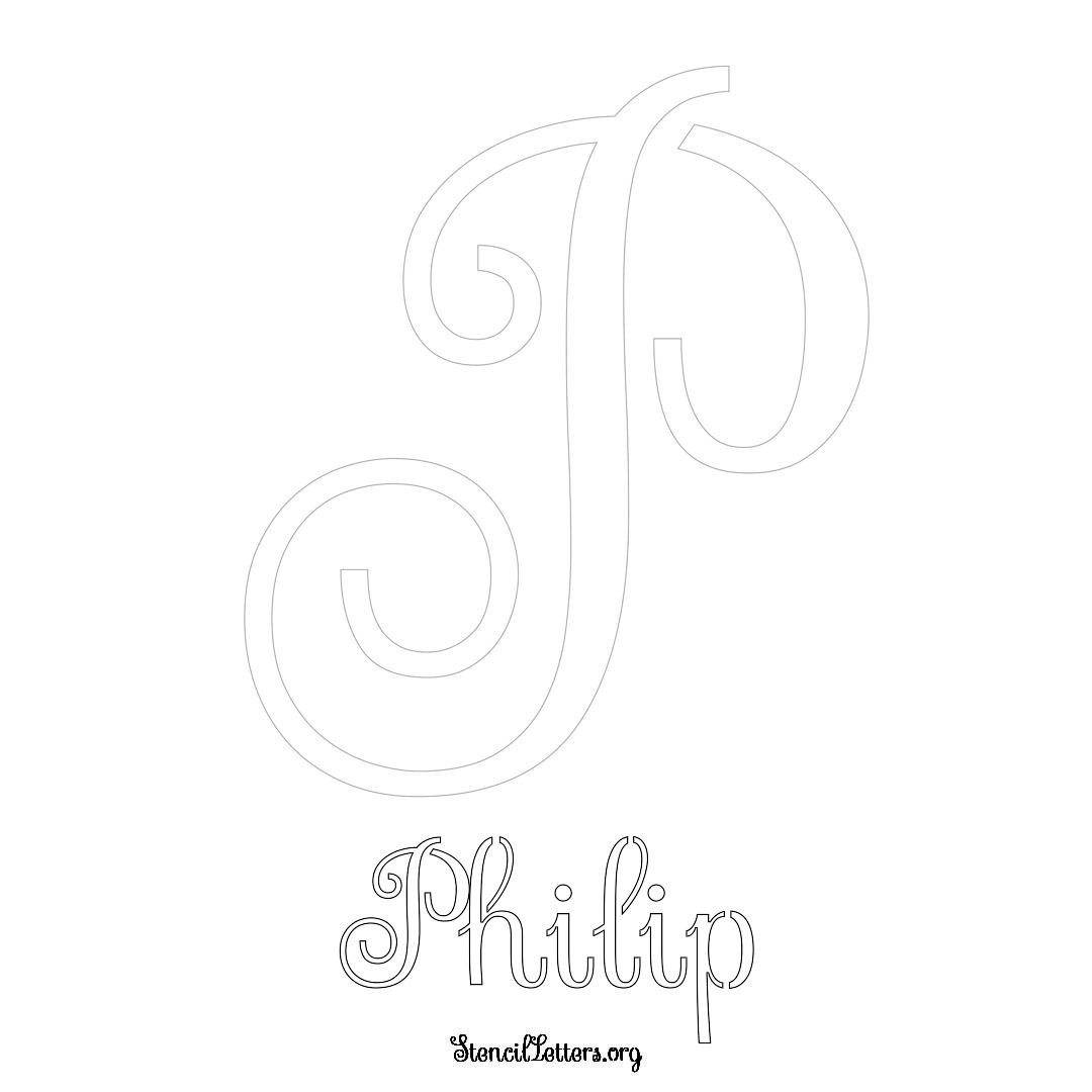 Philip printable name initial stencil in Ornamental Cursive Lettering