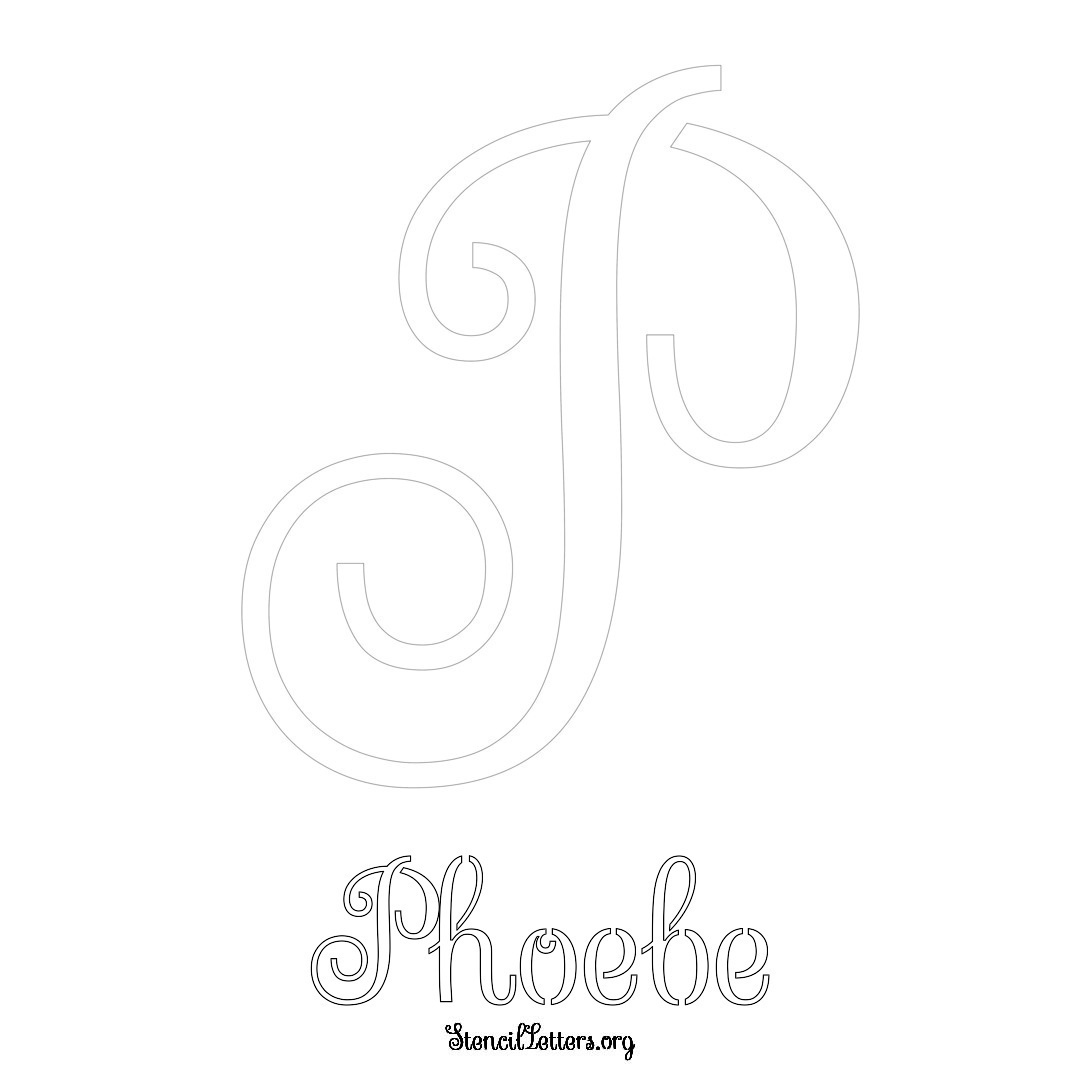 Phoebe printable name initial stencil in Ornamental Cursive Lettering