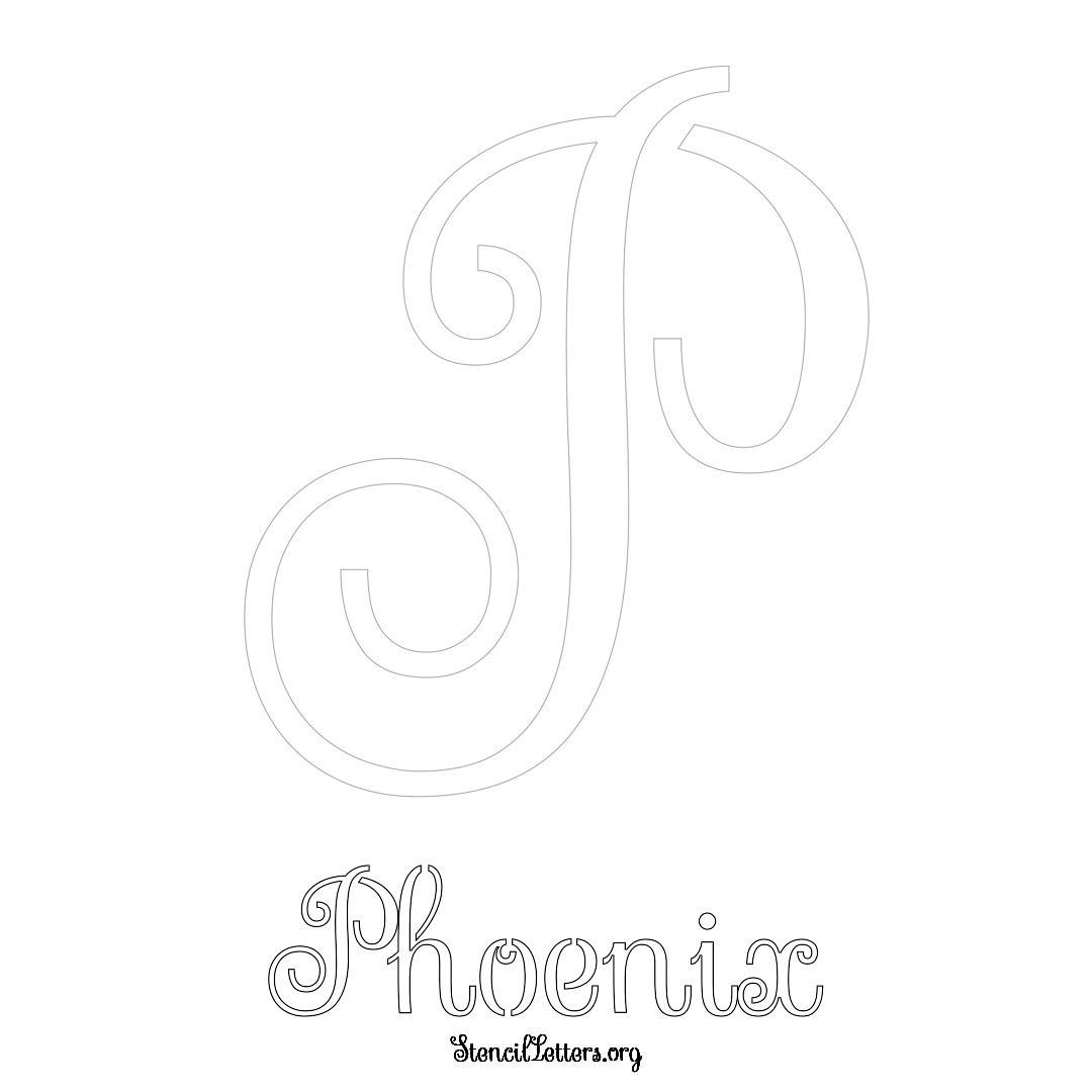 Phoenix printable name initial stencil in Ornamental Cursive Lettering