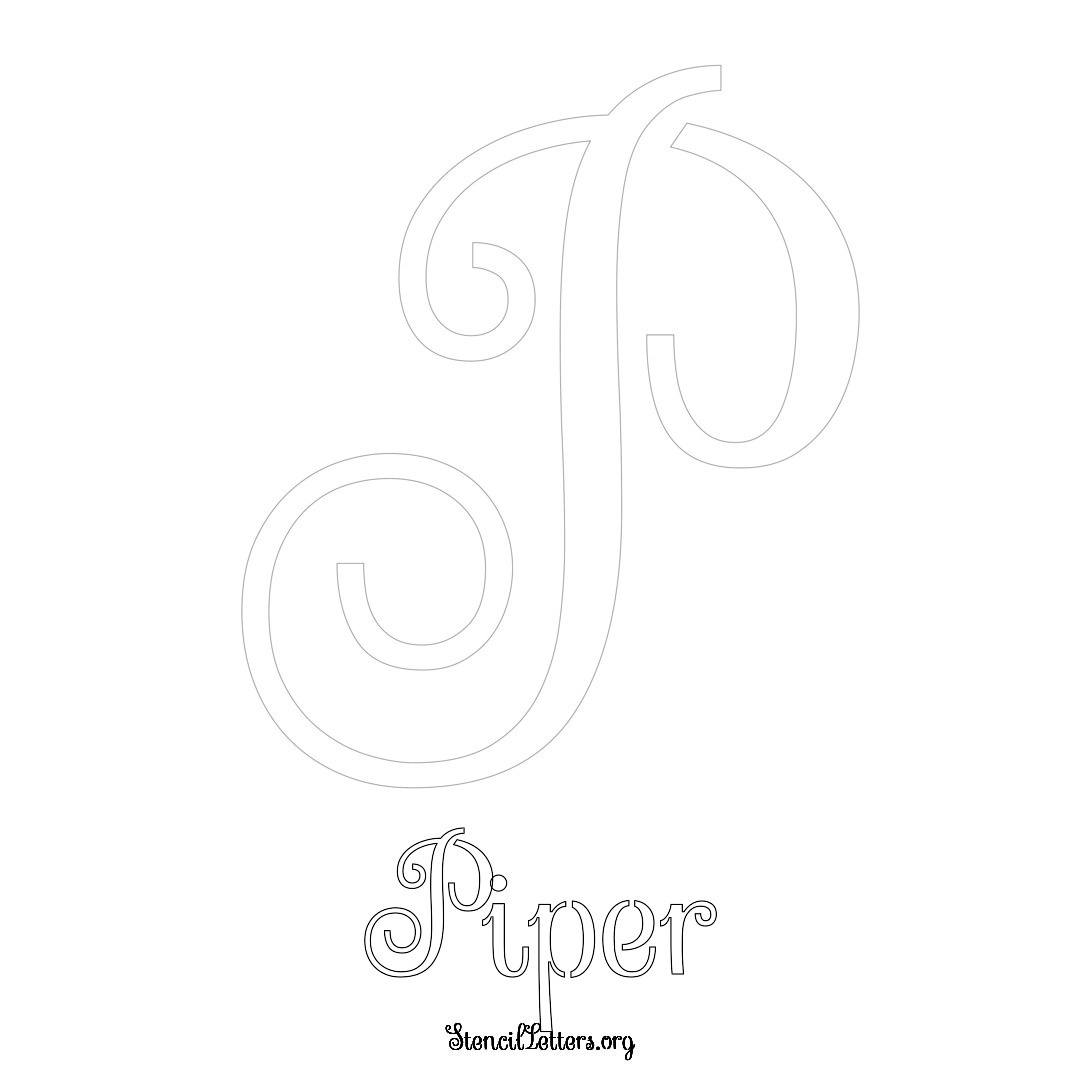 Piper printable name initial stencil in Ornamental Cursive Lettering