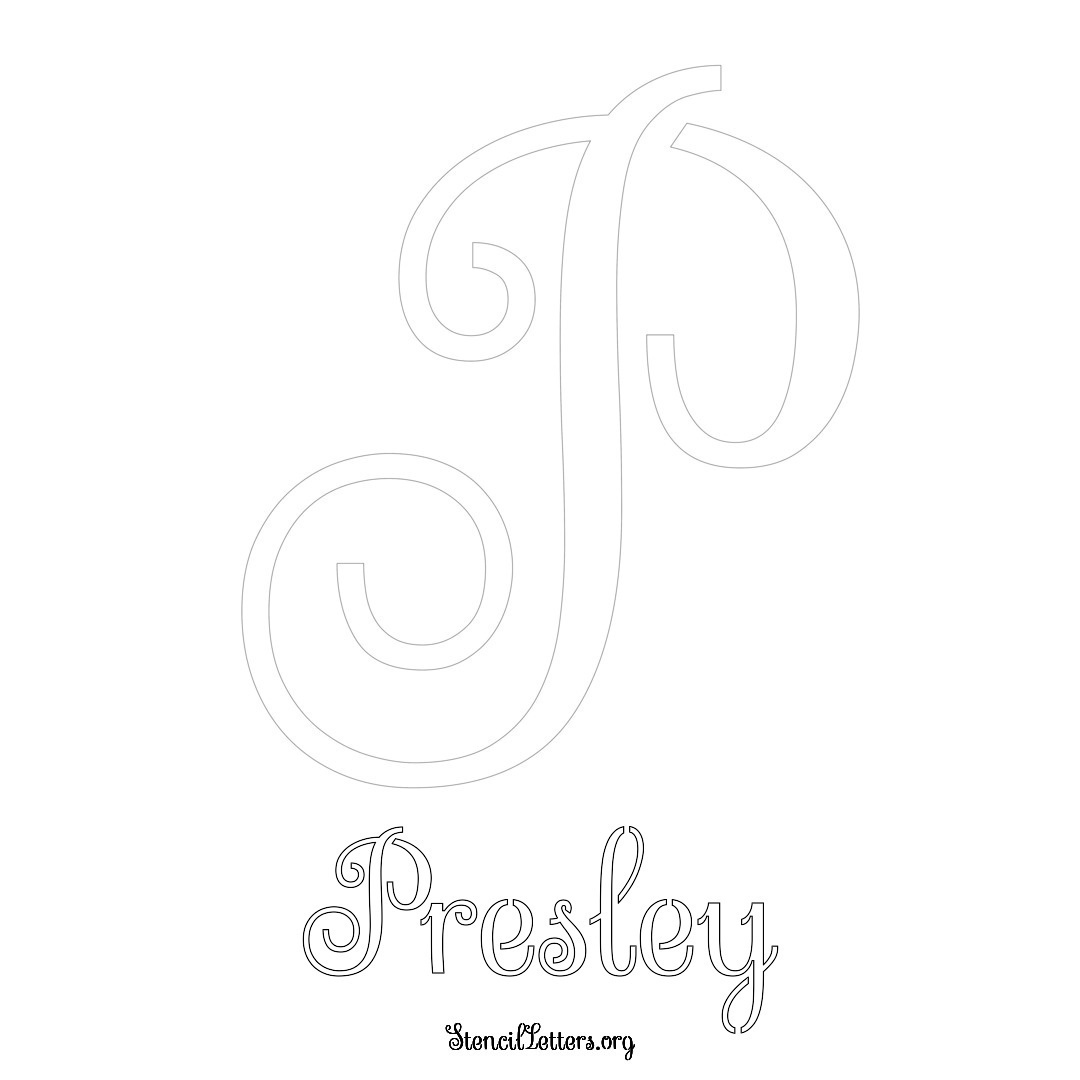 Presley printable name initial stencil in Ornamental Cursive Lettering