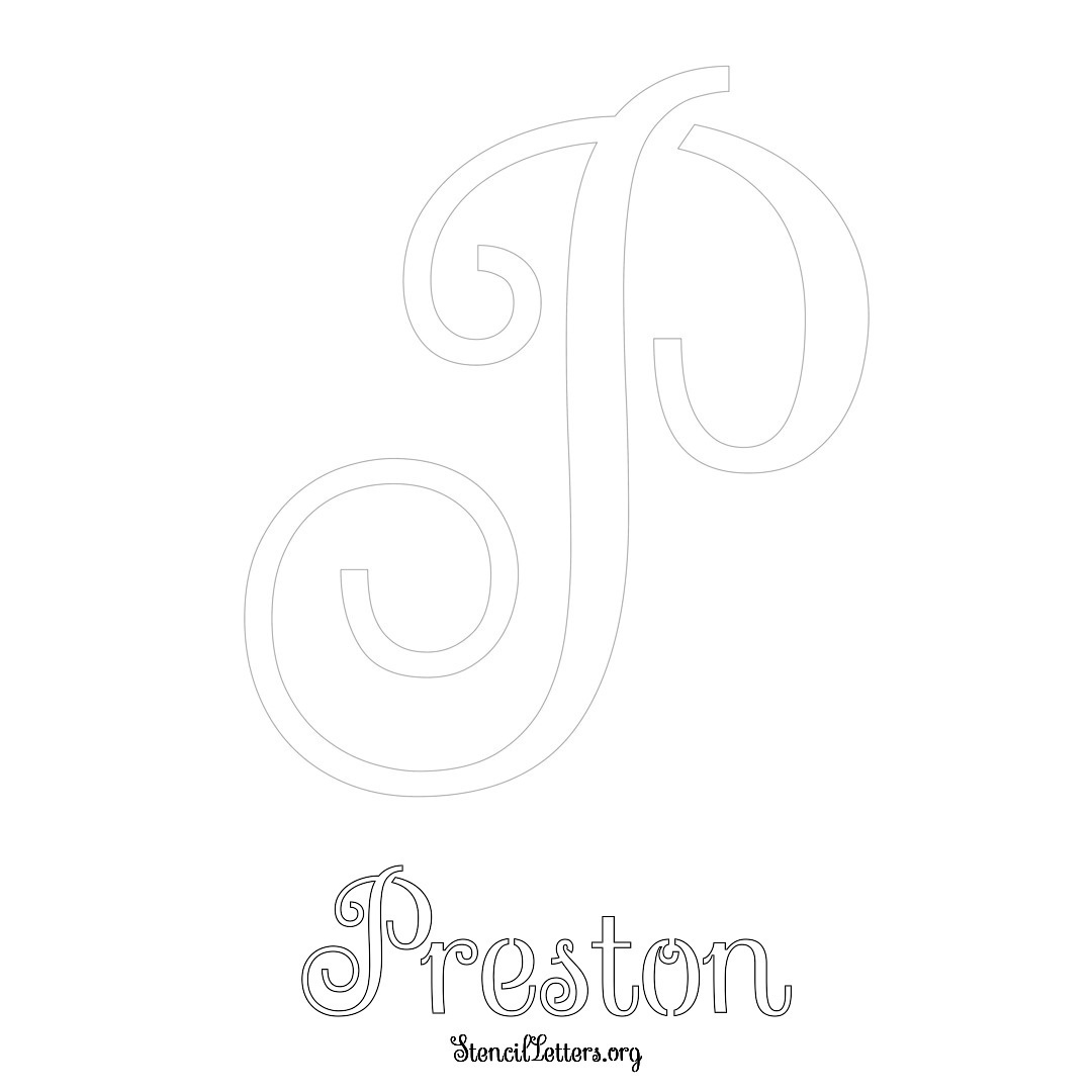 Preston printable name initial stencil in Ornamental Cursive Lettering