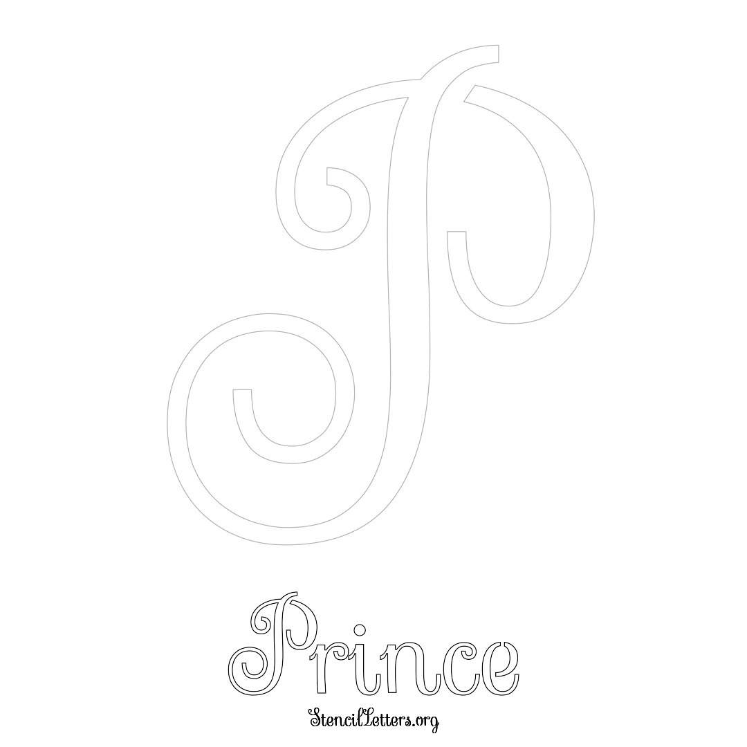 Prince printable name initial stencil in Ornamental Cursive Lettering