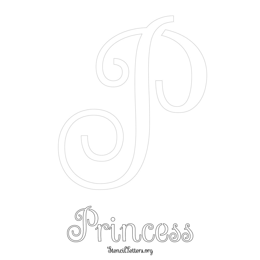 Princess printable name initial stencil in Ornamental Cursive Lettering