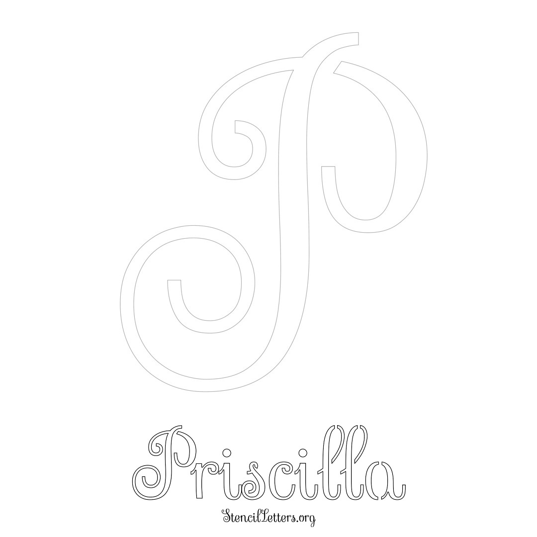 Priscilla printable name initial stencil in Ornamental Cursive Lettering