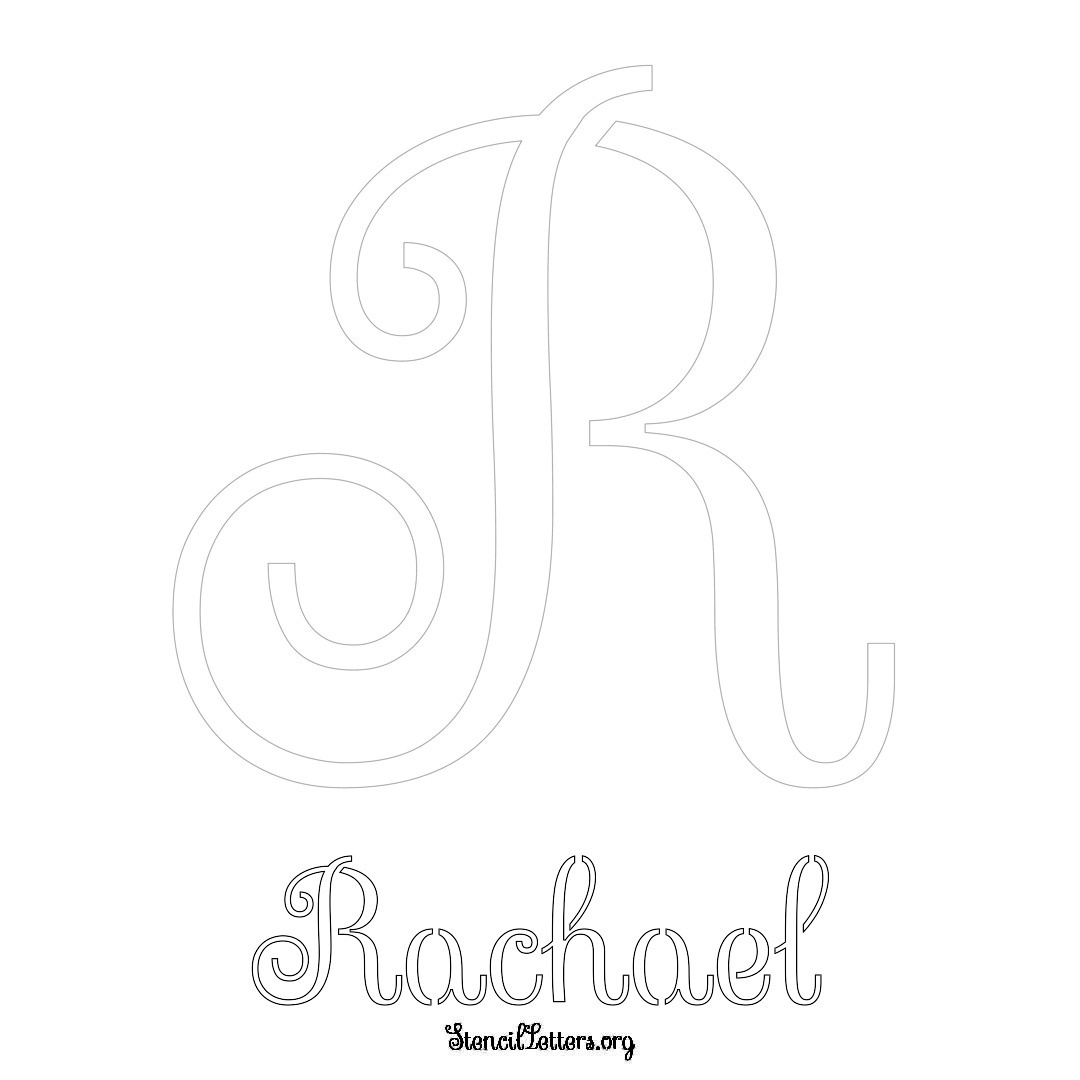 Rachael printable name initial stencil in Ornamental Cursive Lettering