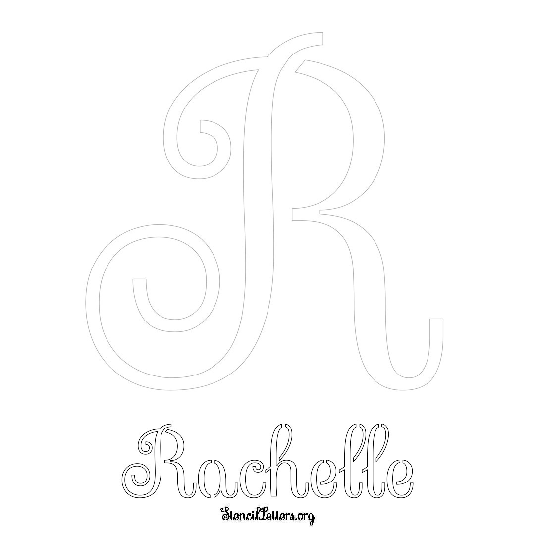 Rachelle printable name initial stencil in Ornamental Cursive Lettering