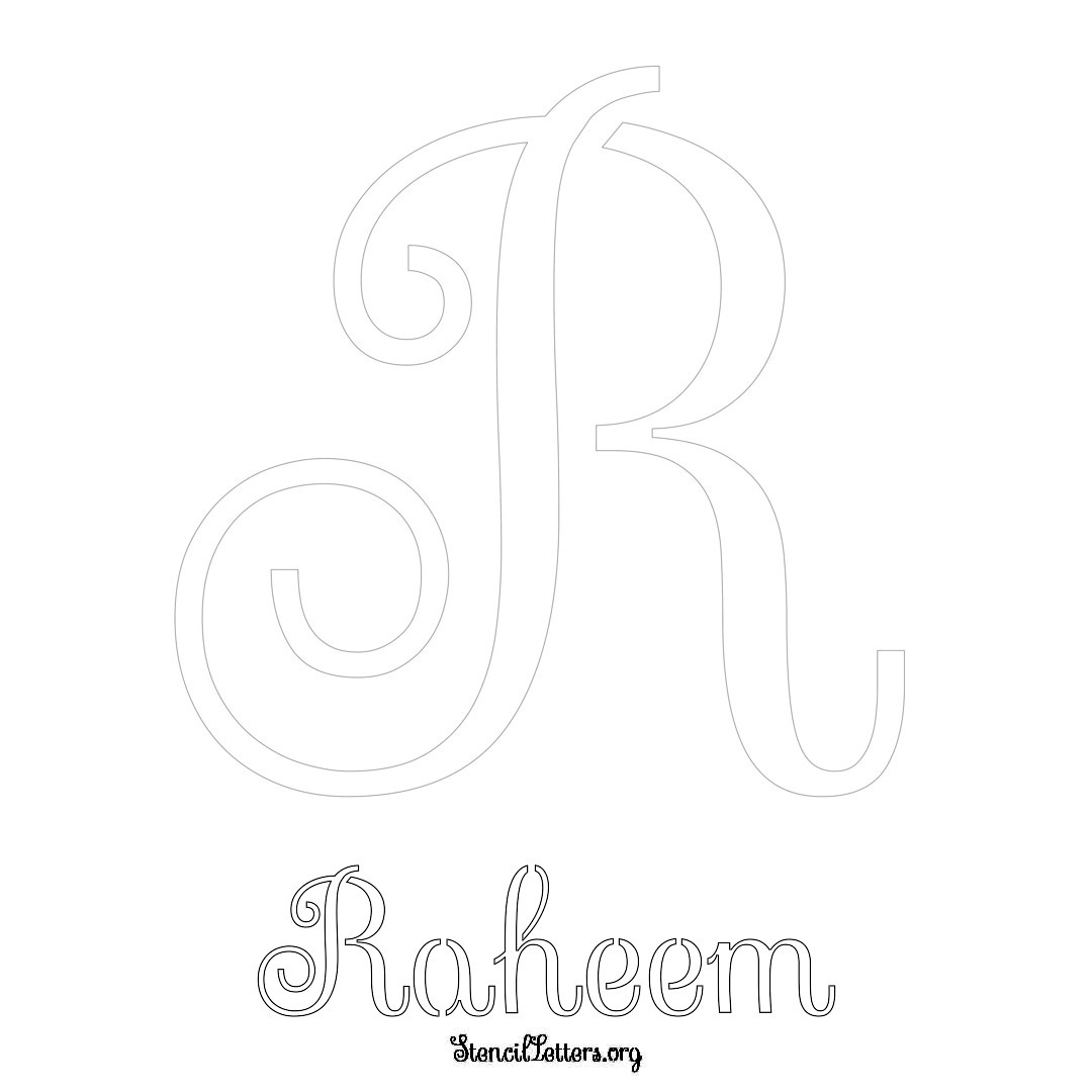 Raheem printable name initial stencil in Ornamental Cursive Lettering