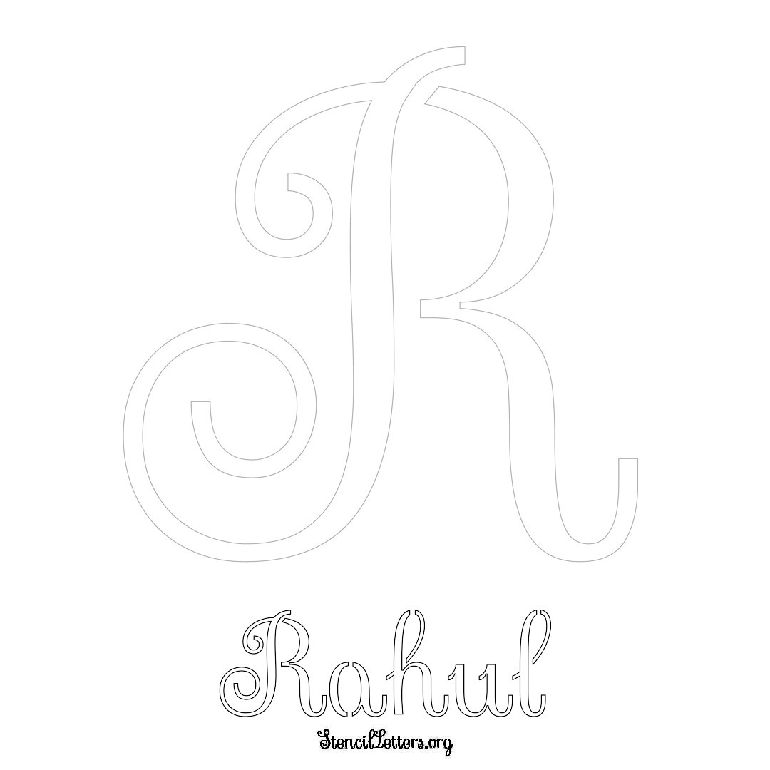 Rahul printable name initial stencil in Ornamental Cursive Lettering