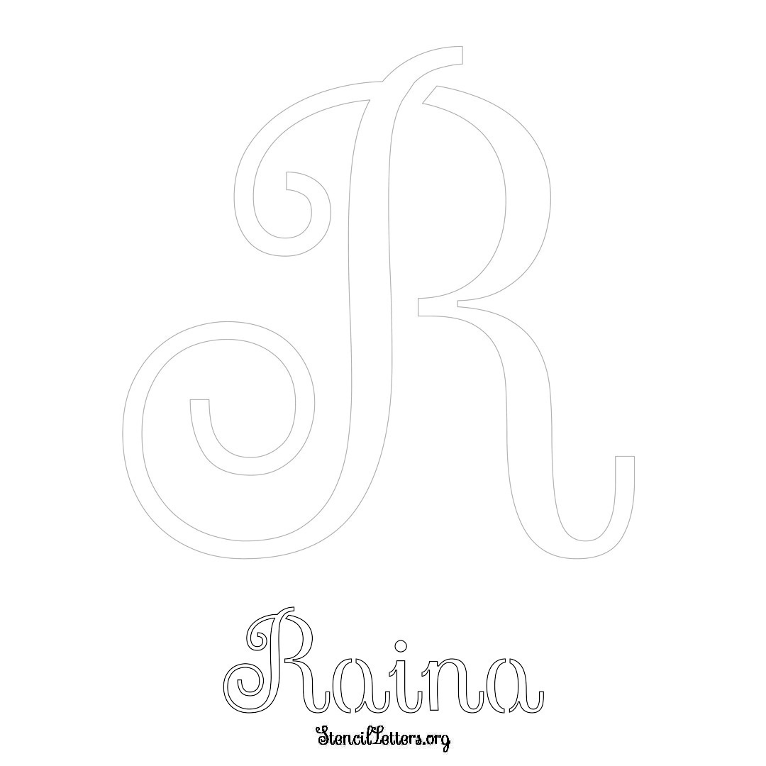 Raina printable name initial stencil in Ornamental Cursive Lettering