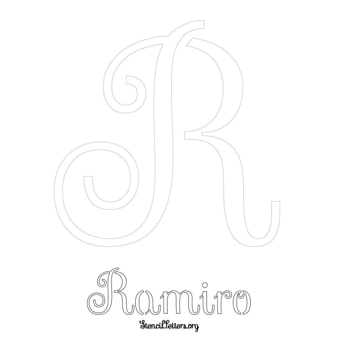 Ramiro printable name initial stencil in Ornamental Cursive Lettering