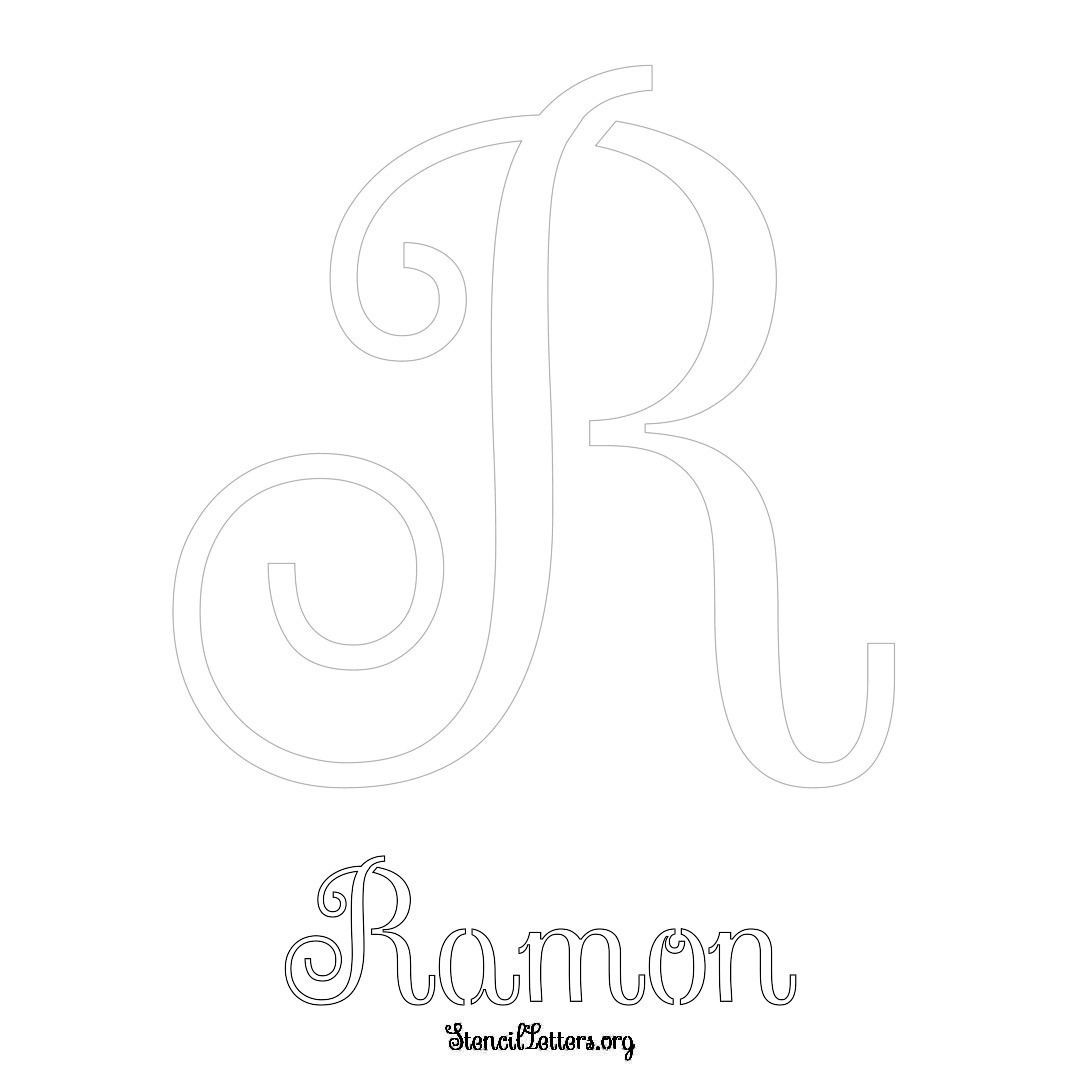 Ramon printable name initial stencil in Ornamental Cursive Lettering